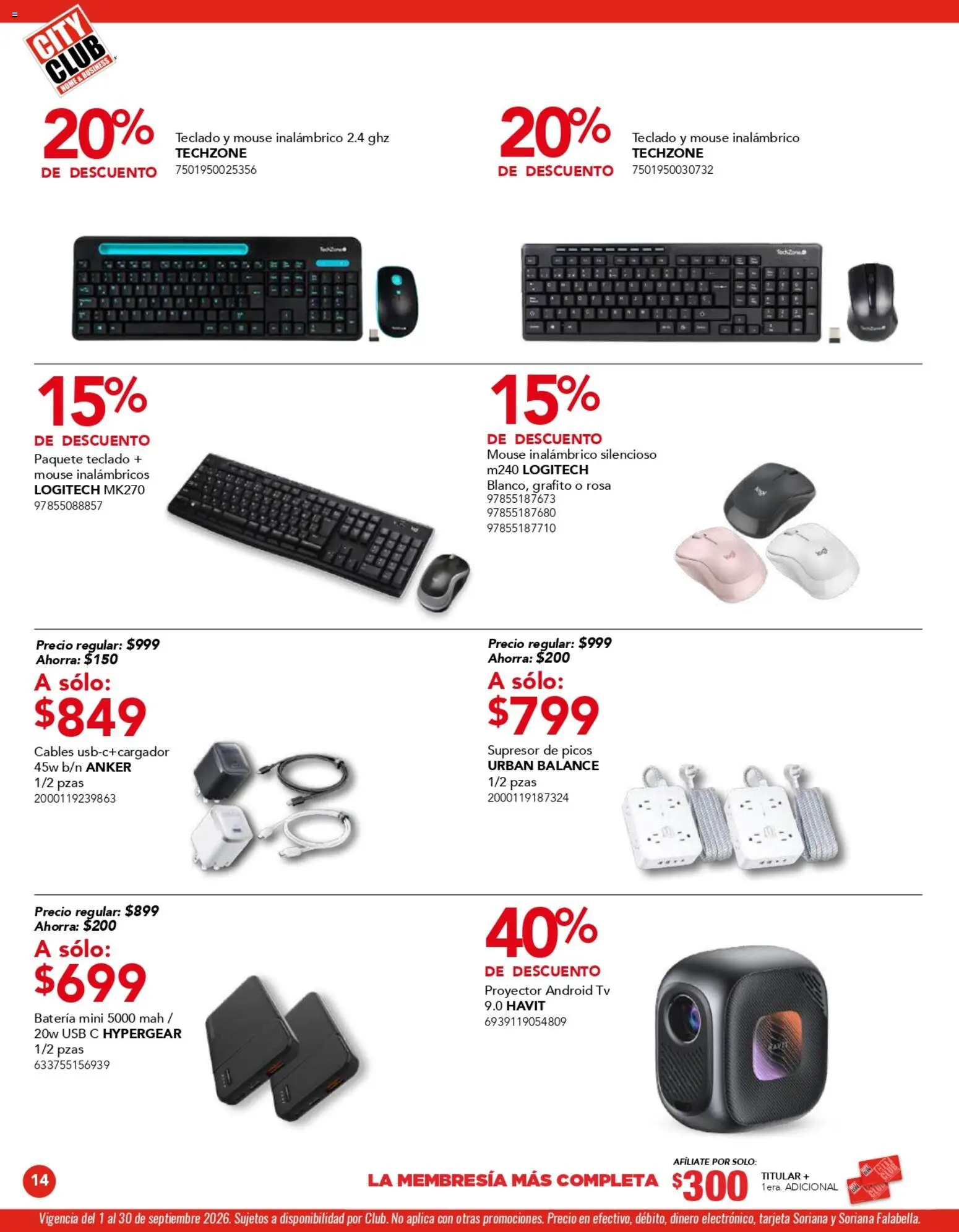 Nuevas ofertas de City Club válidas en toda la República Mexicana desde el 01/09/2026. ¡Encuentra las mejores ofertas en City Club catálogo! | Página: 14 | Productos: Usb, Mouse, Batería, Teclado