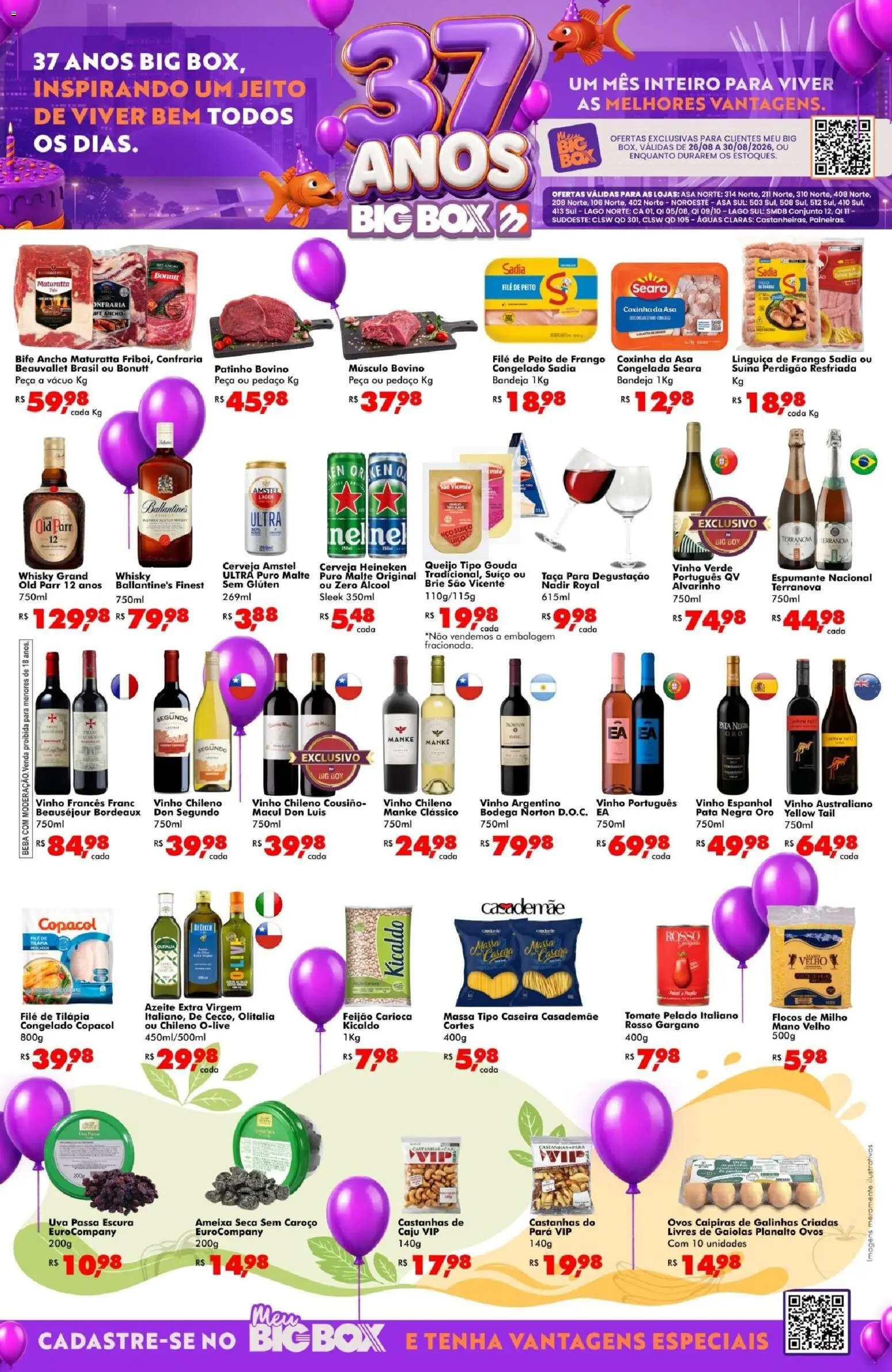 Big Box Folheto - válido de 26/08/2026 | Página: 1 | Produtos: Whisky, Tilápia, Frango, Flocos de milho