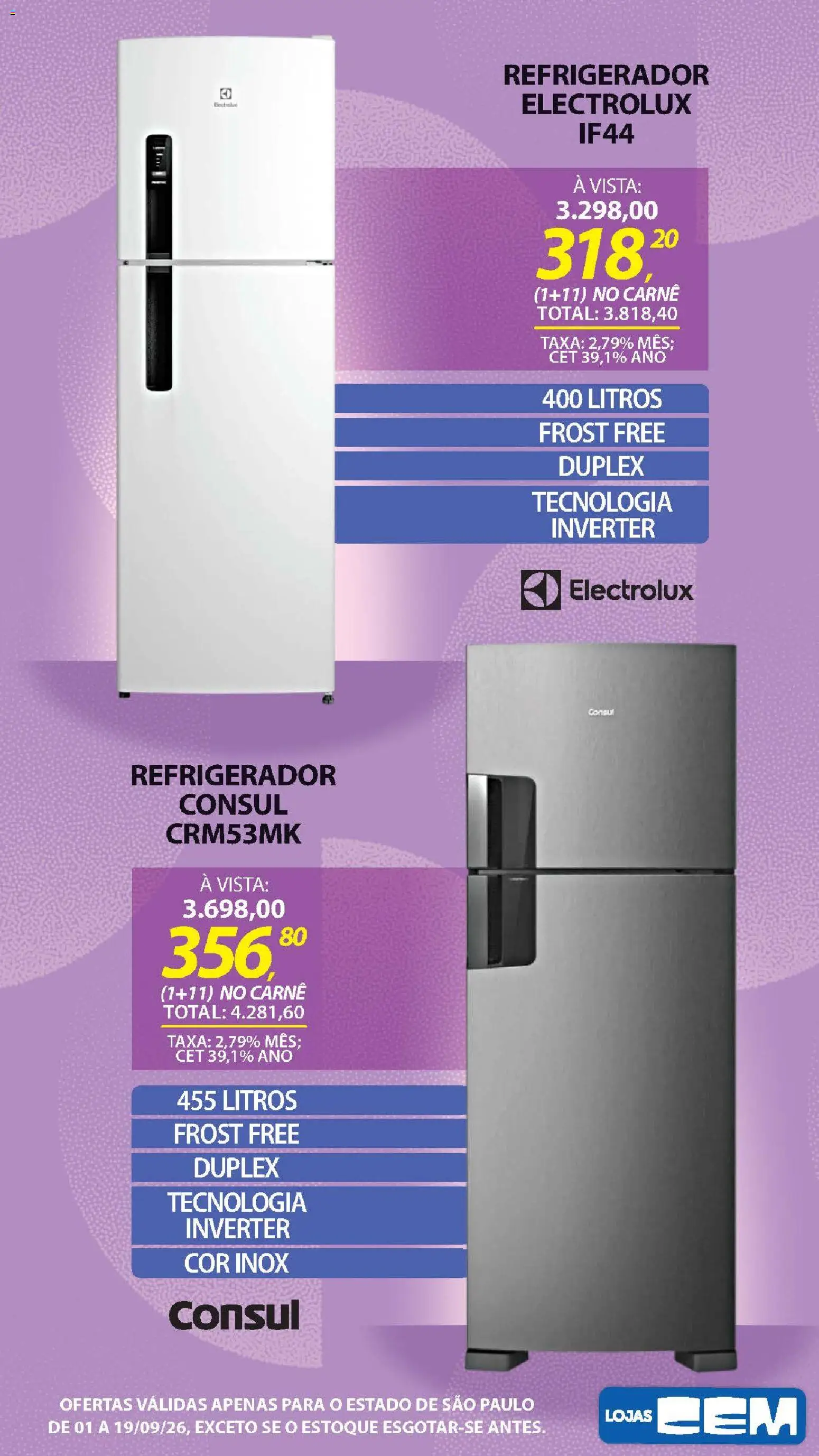 Lojas Cem Folheto - válido de 01/09/2026 | Página: 48 | Produtos: Refrigerador, Carne