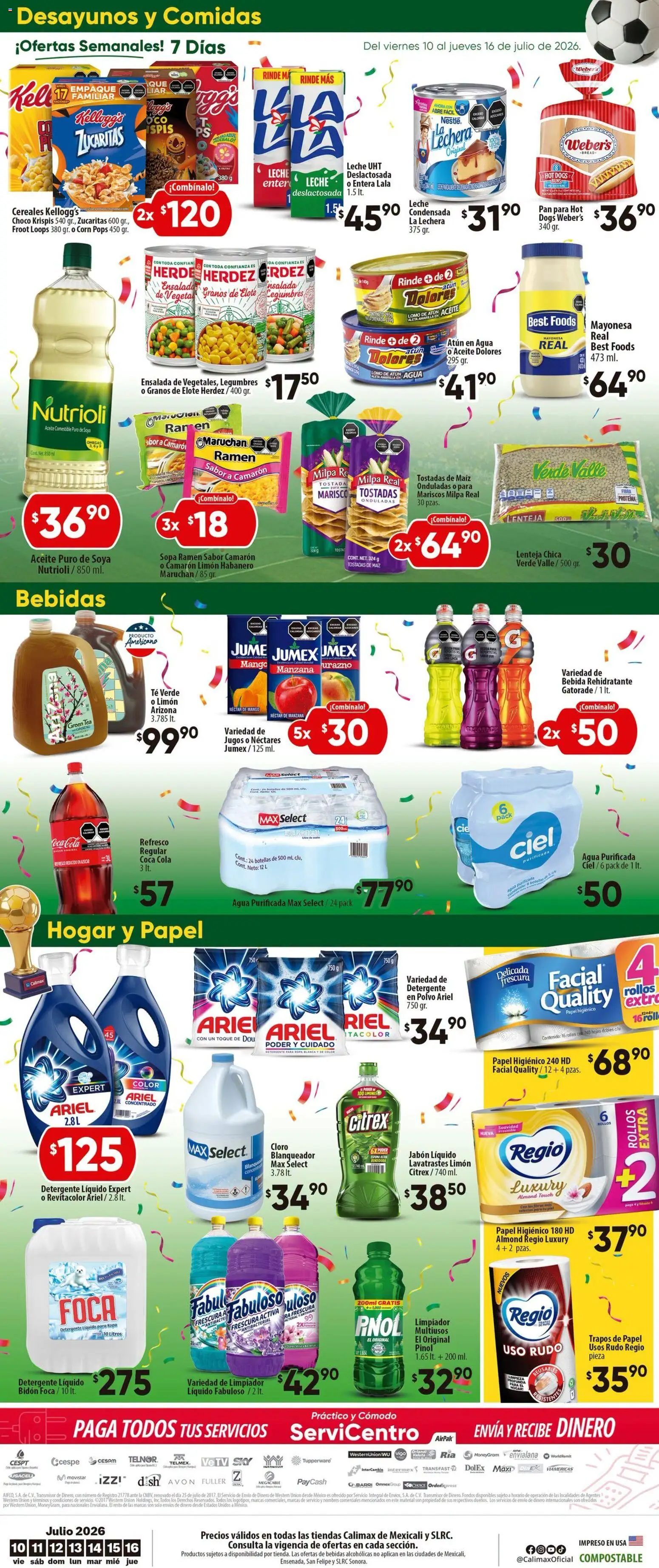 Nuevas ofertas de Calimax válidas en toda la República Mexicana desde el 10/07/2026. ¡Encuentra las mejores ofertas en Calimax folleto Mexicali y SLRC! | Página: 6 | Productos: Leche, Espuma, Papel higiénico, Riel