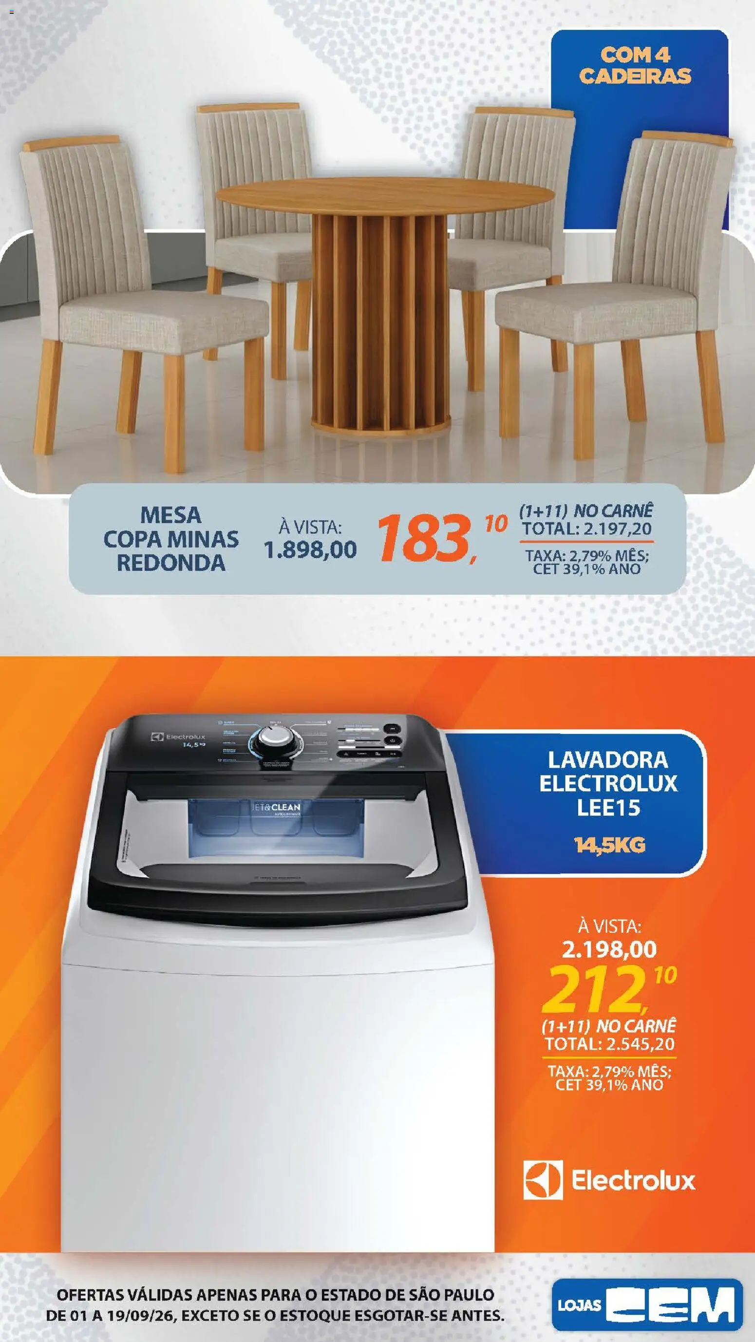 Lojas Cem Folheto - válido de 01/09/2026 | Página: 6 | Produtos: Cadeiras, Mesa, Copa, Carne