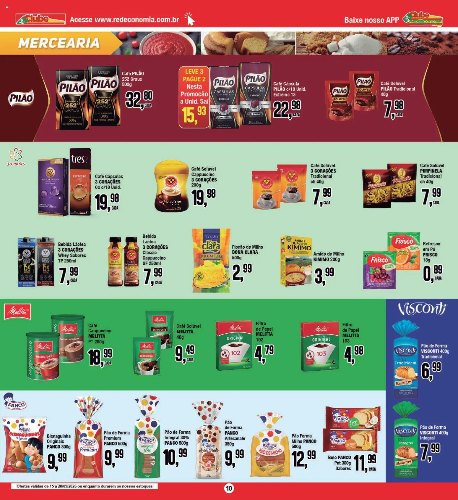 RedEconomia Folheto - válido de 14/09/2026 | Página: 10 | Produtos: Cappuccino, Pão, Milho, Café solúvel