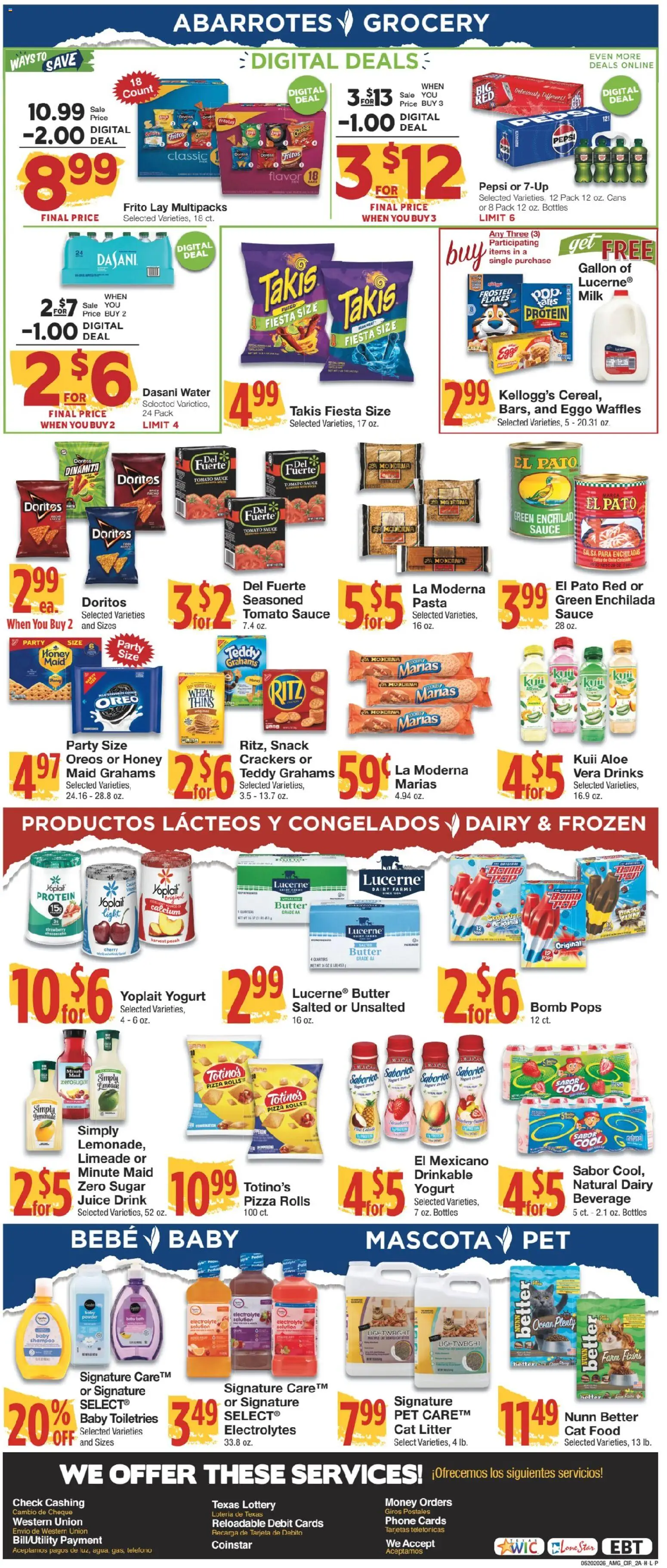 United Supermarkets Ad - valid from 20.05.2026 | Page: 2 | Products: Cat Litter, Butter, Pizza, Sugar