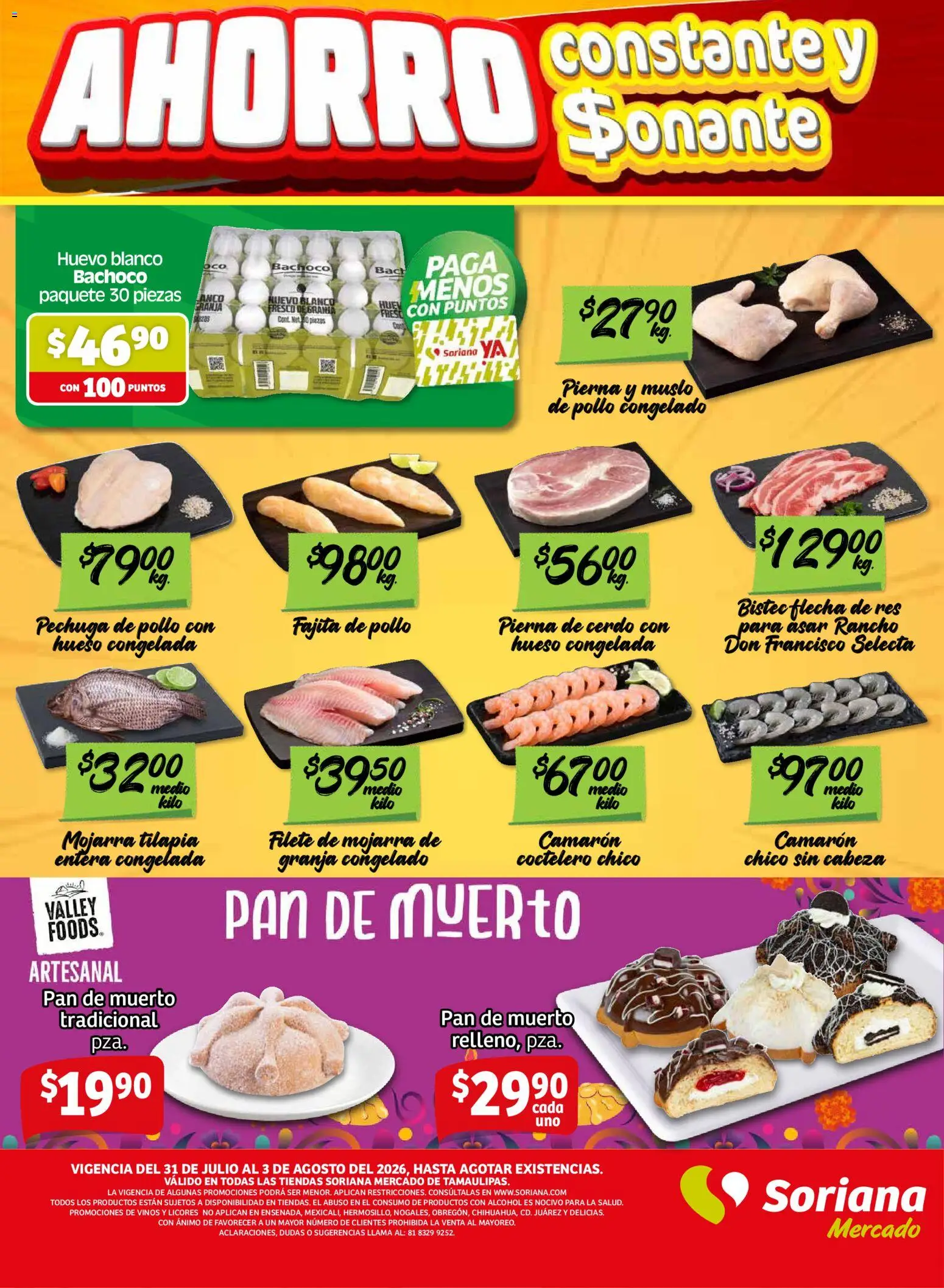 Nuevas ofertas de Soriana válidas en toda la República Mexicana desde el 31/07/2026. ¡Encuentra las mejores ofertas en Soriana Fin de Semana Mercado: Tamaulipas! | Página: 2 | Productos: Pollo, Huevo, Pan, Cerdo