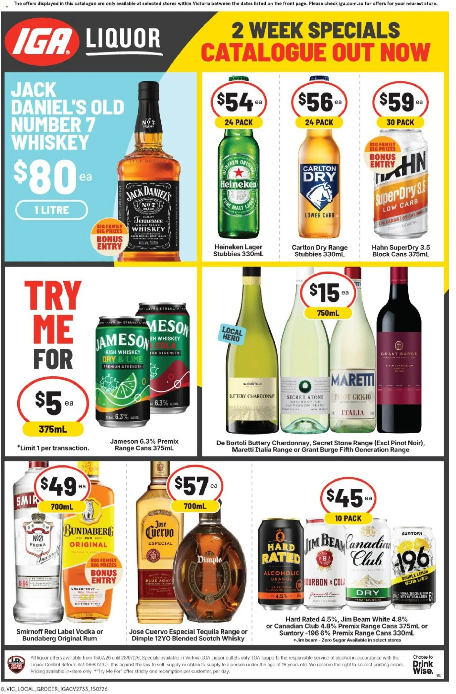 IGA catalogue - valid from 15/07/2026 | Page: 2 | Products: Bourbon, Vodka, Rum, Sugar