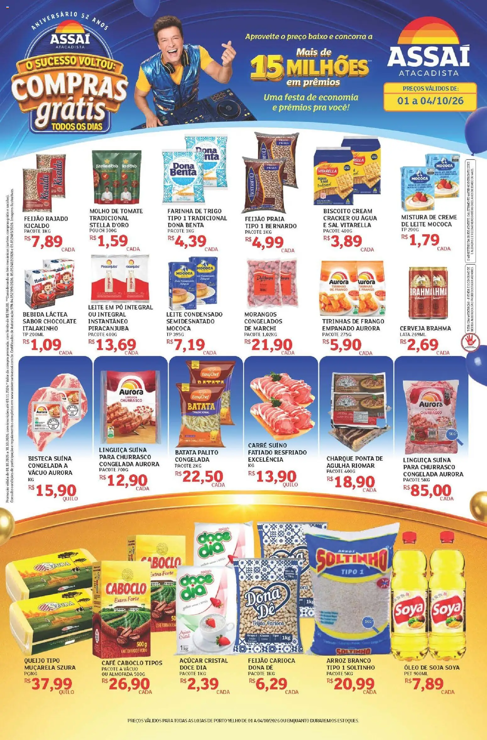 Assaí Atacadista Folheto - válido de 01/10/2026 | Página: 1 | Produtos: Farinha de trigo, Queijo, Morangos, Baixo
