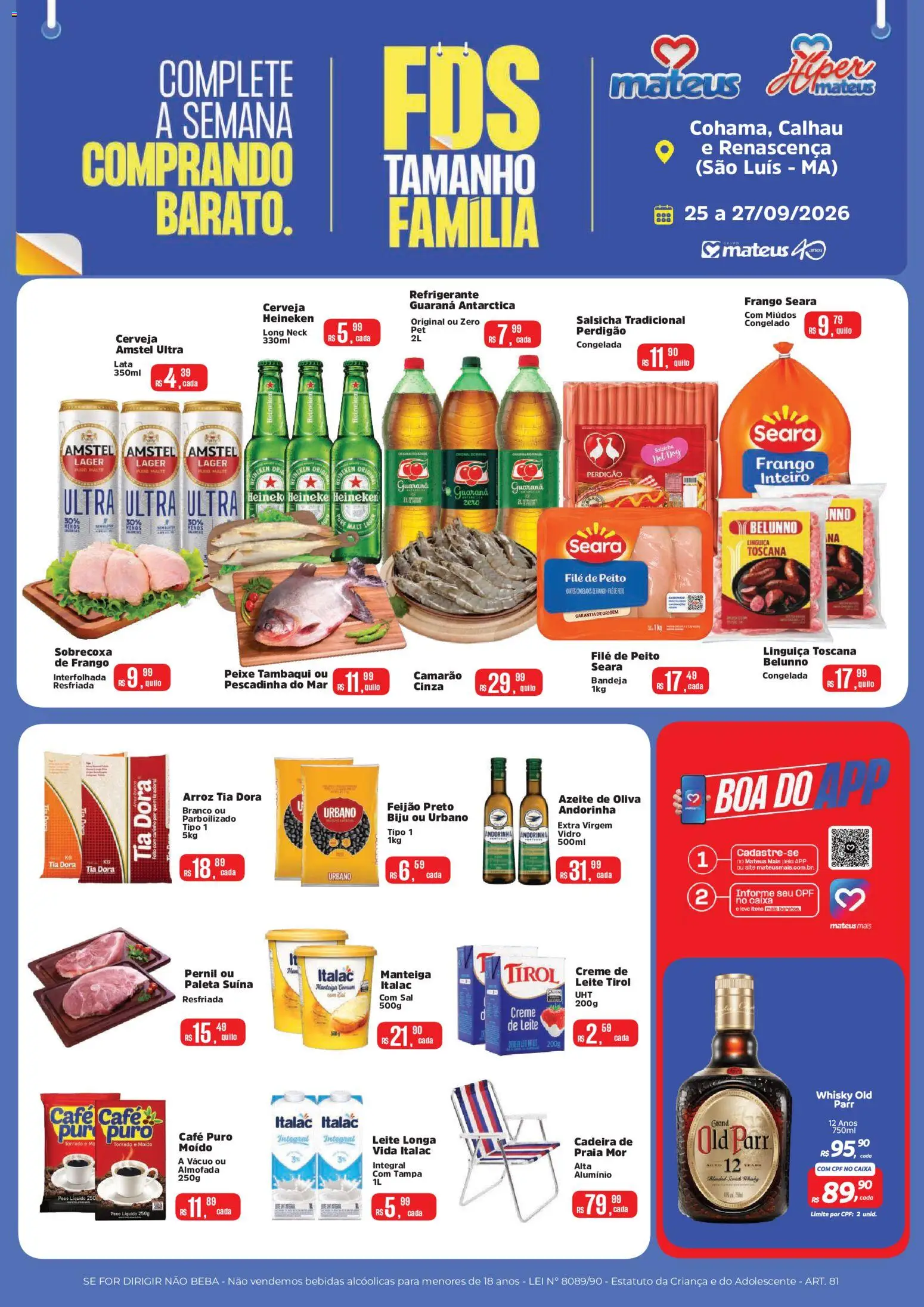 Mateus Folheto - válido de 25/09/2026 | Página: 1 | Produtos: Cadeira, Cerveja, Peixe, Frango