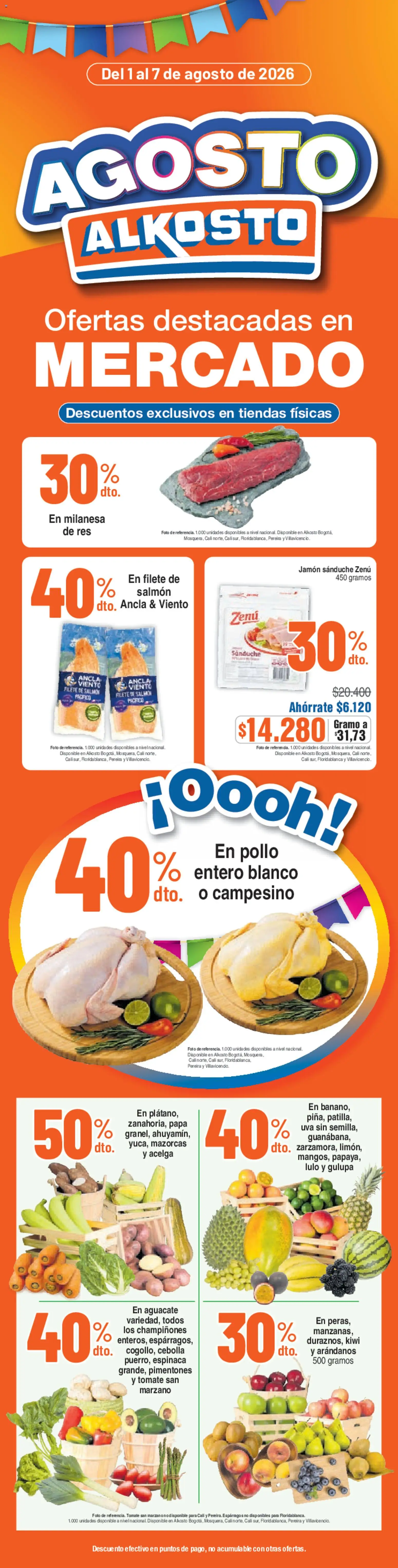 Alkosto revista - valida desde el 01/08/2026 | Página: 1 | Productos: Kiwi, Arándanos, Tomate, Jamón