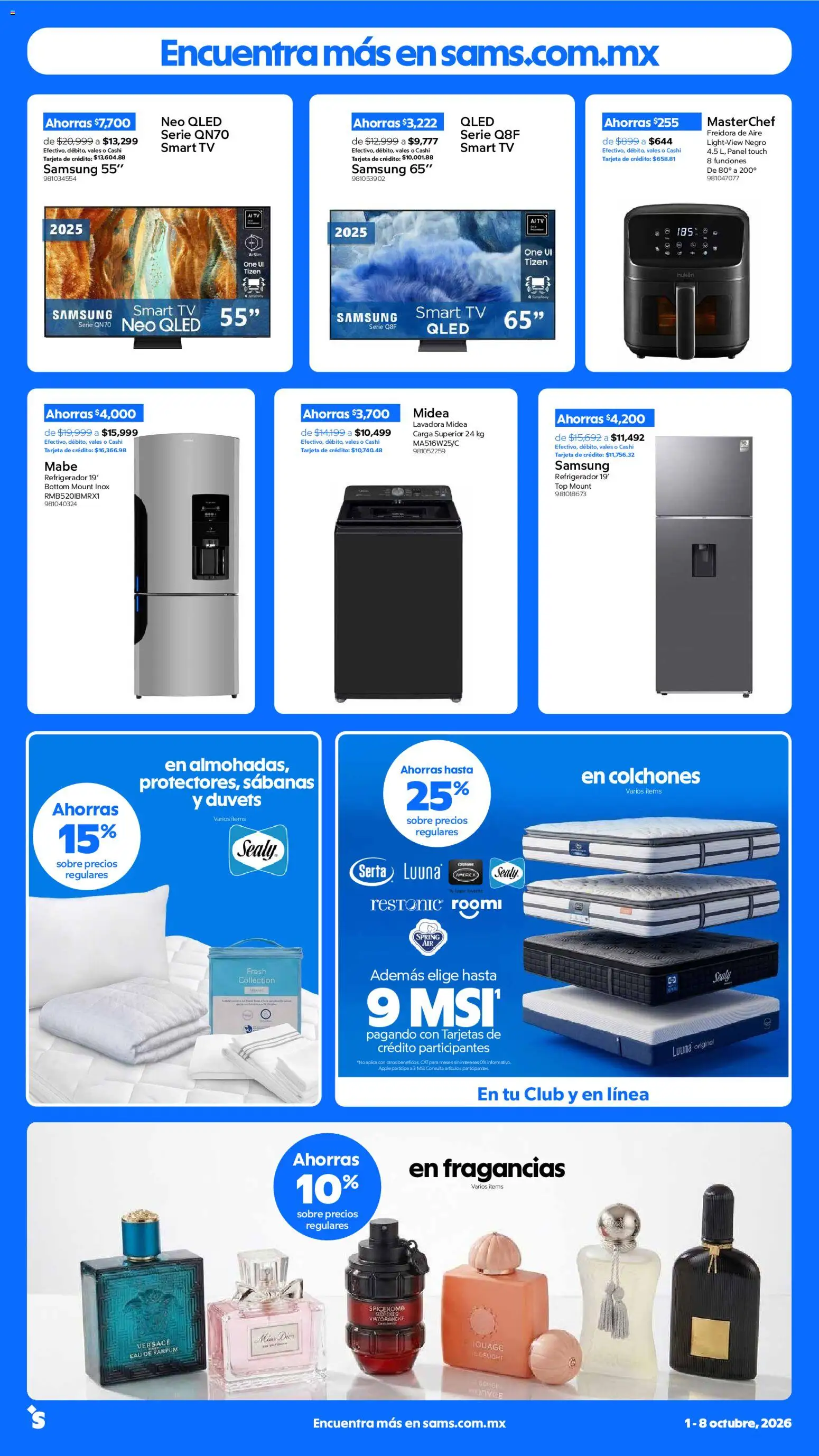 Nuevas ofertas de Sam's Club válidas en toda la República Mexicana desde el 01/10/2026. ¡Encuentra las mejores ofertas en Sam's Club catálogo! | Página: 8 | Productos: Refrigerador, Freidora de aire, Lavadora, Freidora