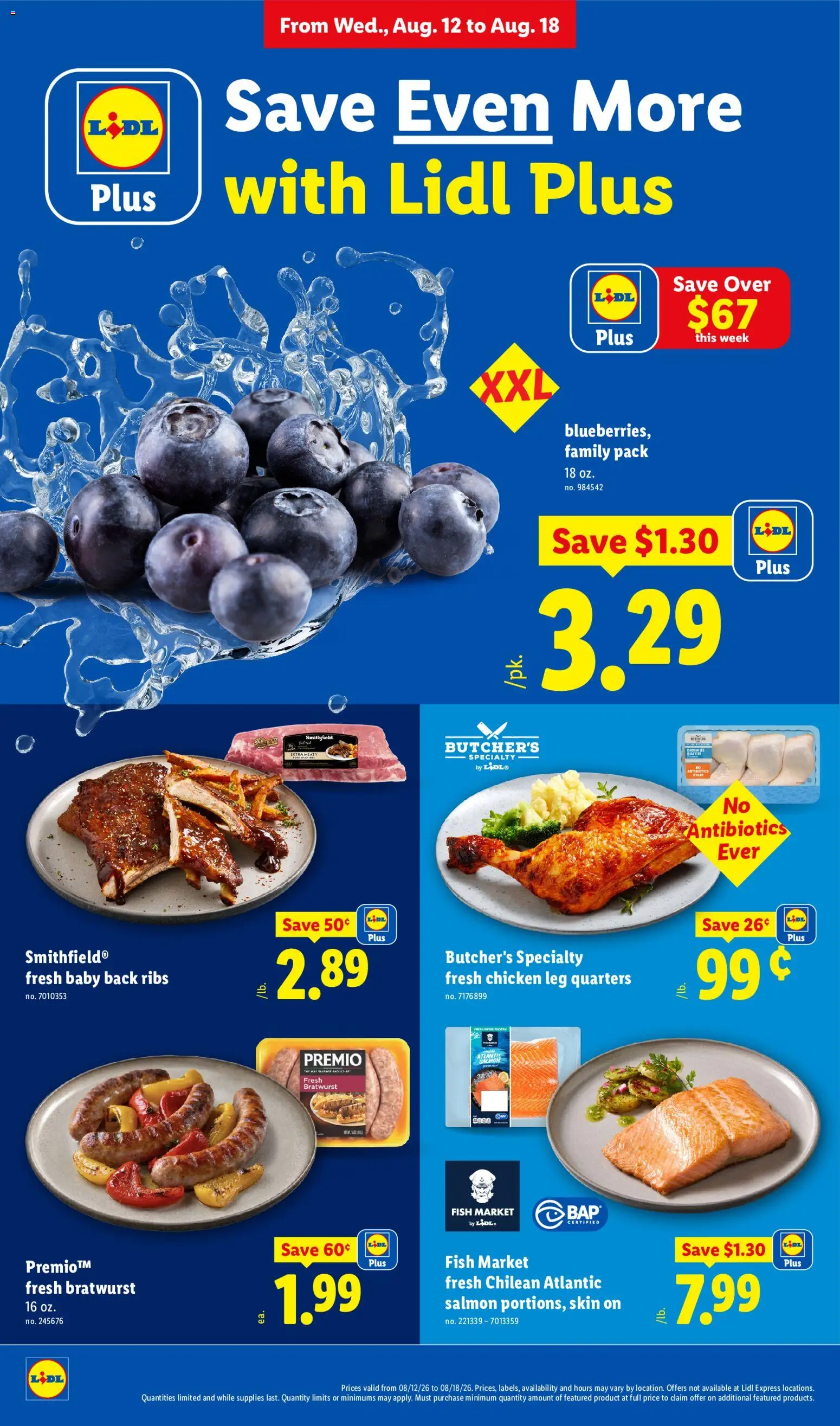 Lidl Weekly Ad - valid from 08/12/2026 | Page: 2 | Products: Bratwurst, Chicken, Fish, Salmon