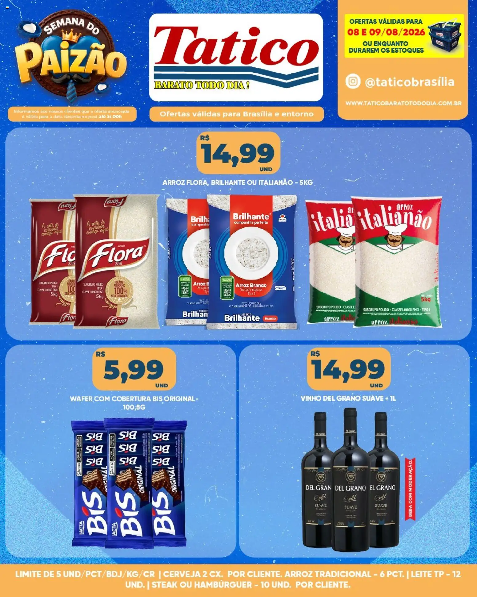 Tatico Folheto - válido de 08/08/2026 | Página: 6 | Produtos: Leite, Vinho, Cerveja, Hambúrguer