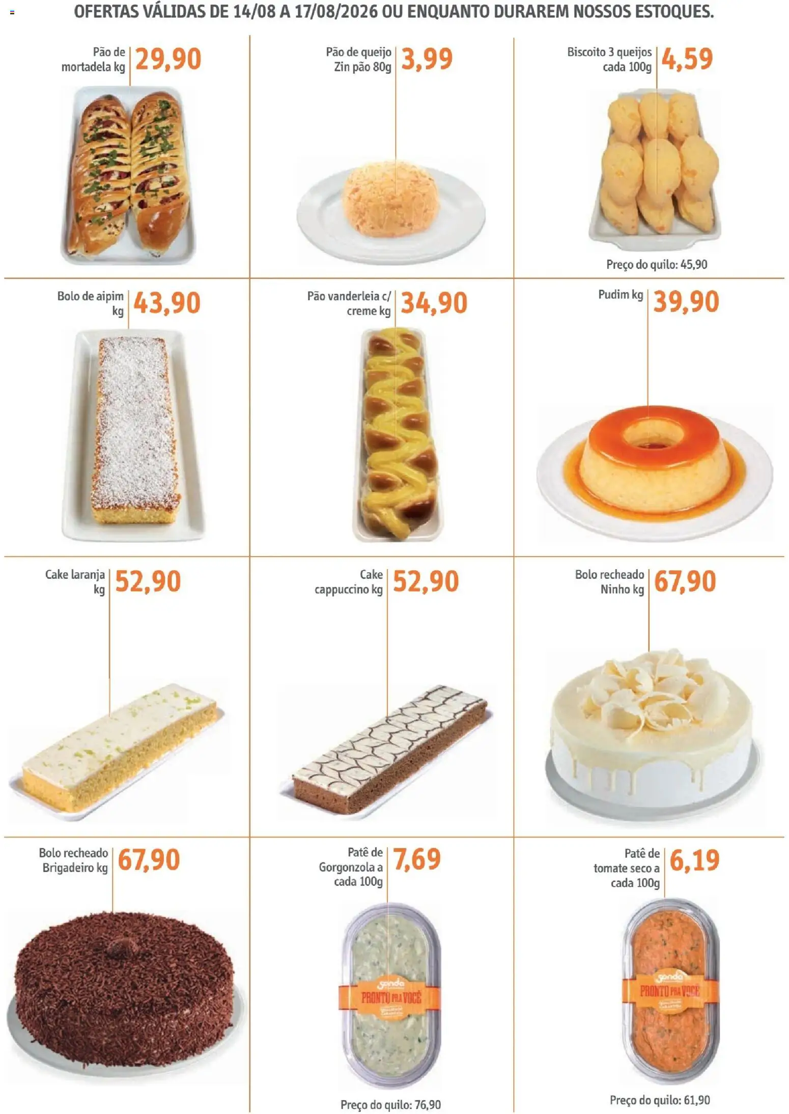 Sonda Folheto - válido de 14/08/2026 | Página: 5 | Produtos: Pudim, Tomate, Cappuccino, Pão de queijo
