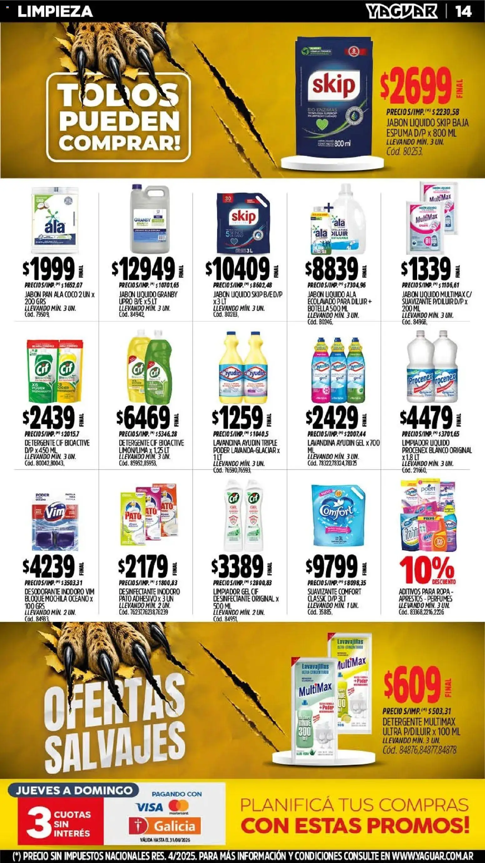Yaguar - Oferta Semanal Mar del Plata │ válido desde el 10/08/2026 | Página: 15 | Productos: Botella, Lavavajillas, Polvo, Pan
