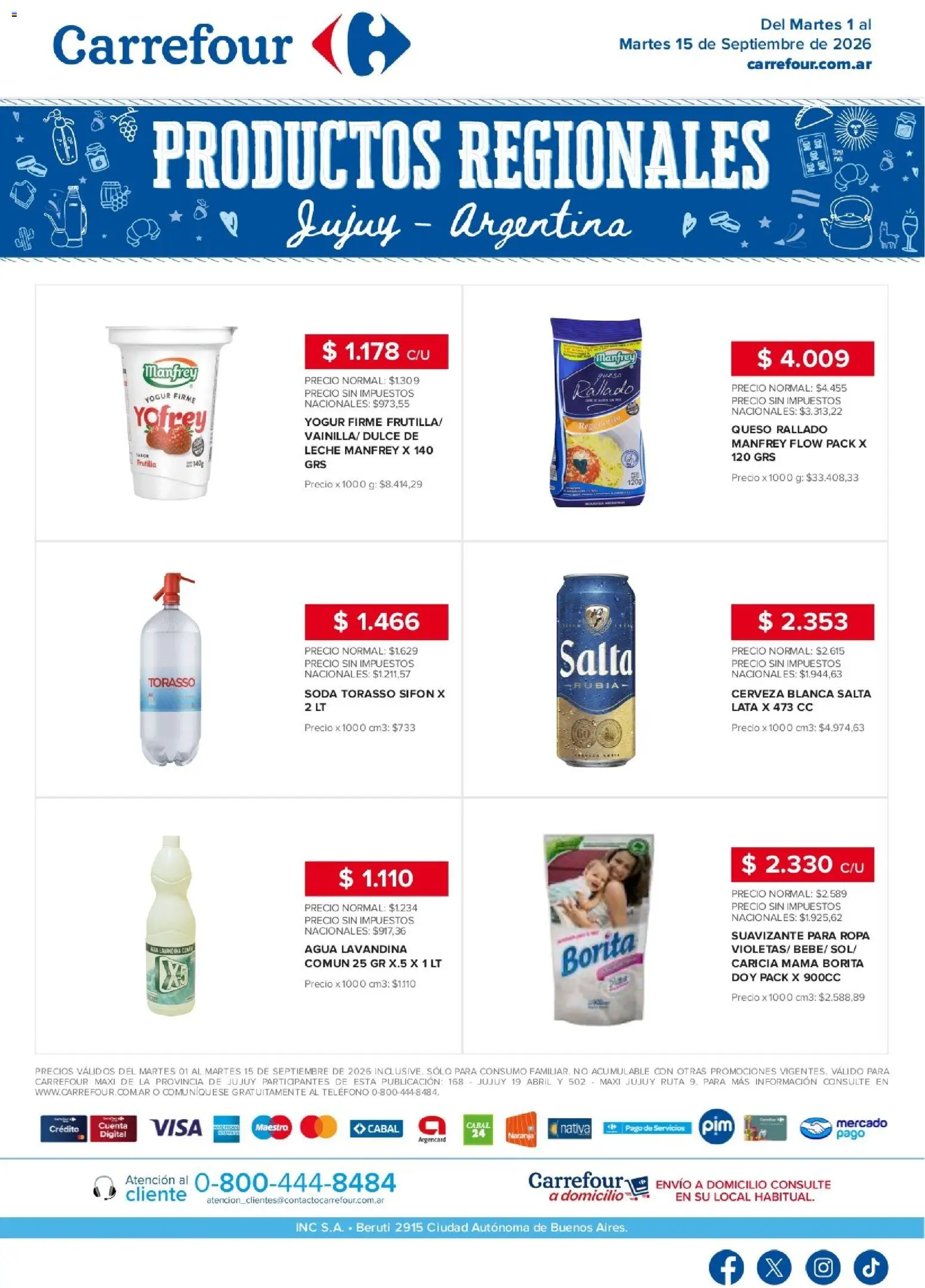 Carrefour - Regionales | Jujuy │ válido desde el 01/09/2026 | Página: 1 | Productos: Teléfono, Suavizante para ropa, Frutilla, Yogur