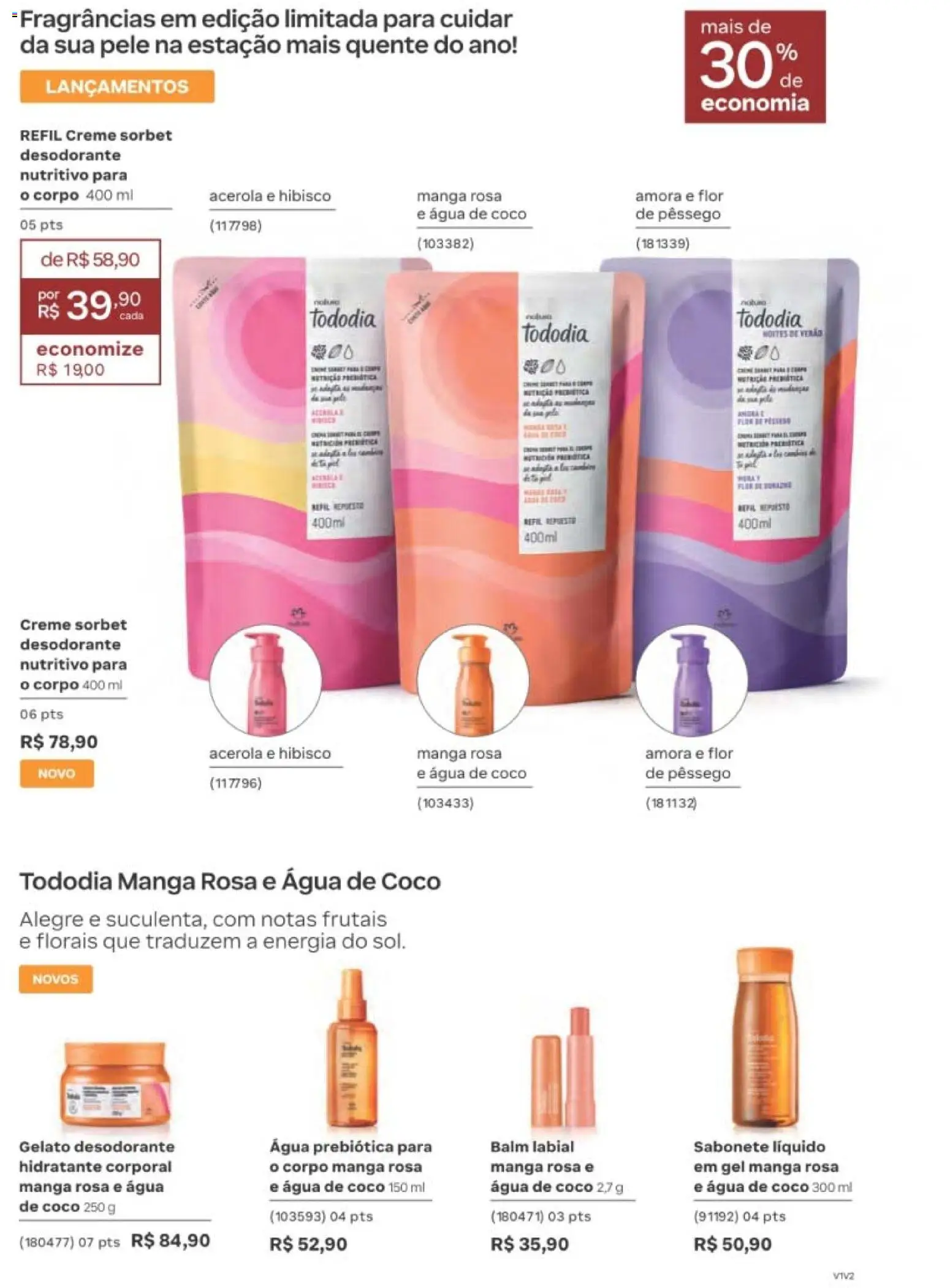 Natura Folheto - válido de 12/10/2026 | Página: 136 | Produtos: Pêssego, Manga, Água, Sabonete líquido