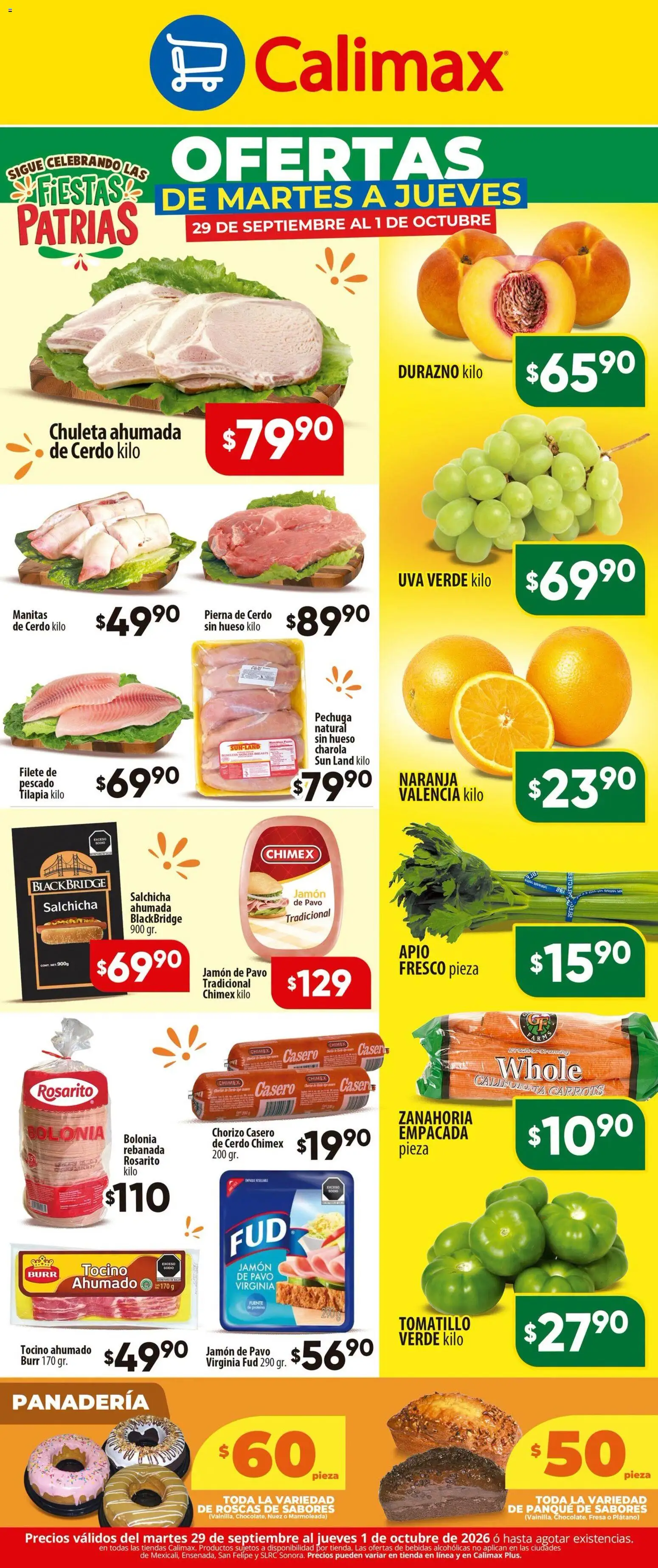 Nuevas ofertas de Calimax válidas en toda la República Mexicana desde el 29/09/2026. ¡Encuentra las mejores ofertas en Calimax folleto Ofertas de martes a jueves! | Página: 2 | Productos: Chuleta ahumada, Uva, Filete de pescado, Chorizo
