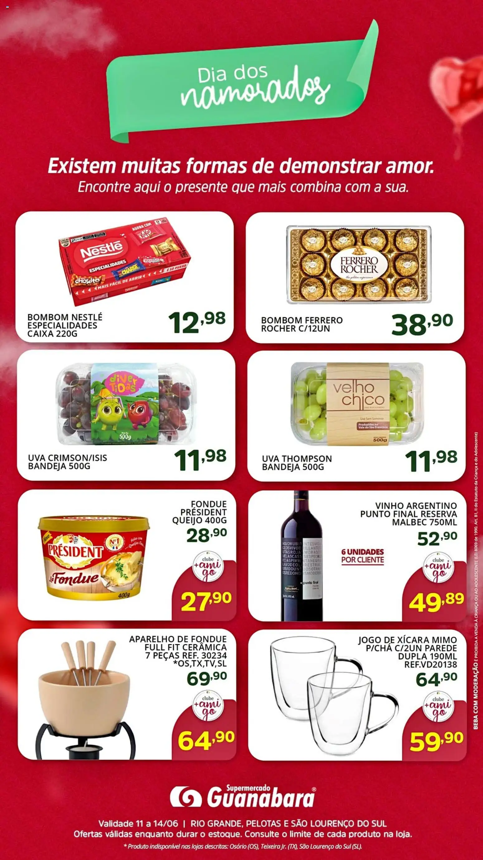Supermercado Guanabara Folheto - válido de 11.06.2026 | Página: 1 | Produtos: Queijo, Vinho, Bandeja, Bombom