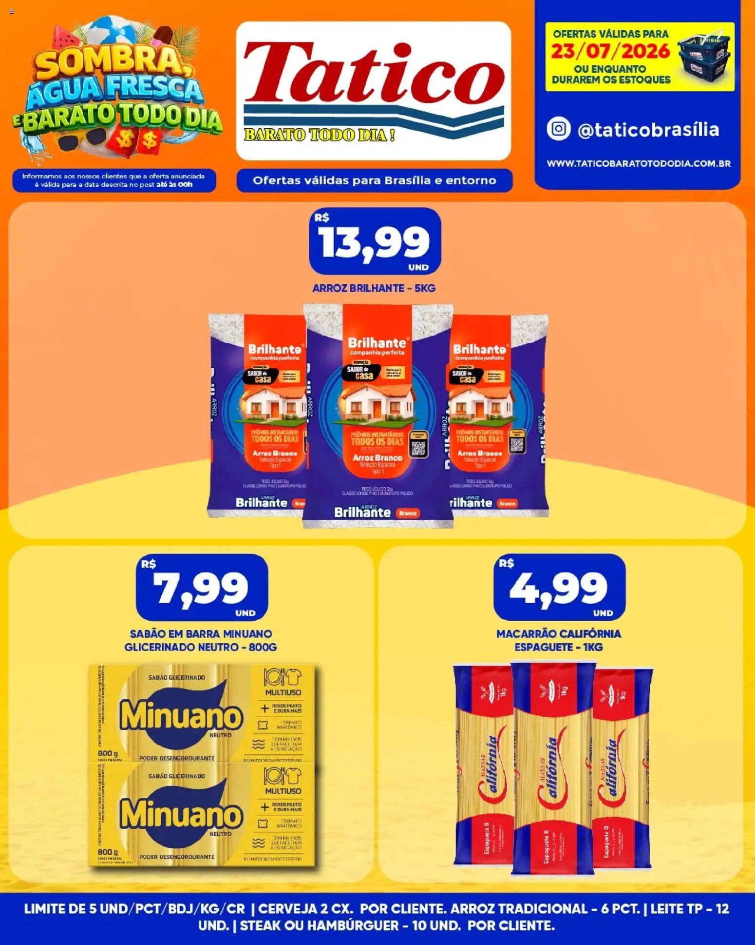 Tatico Folheto - válido de 23/07/2026 | Página: 8 | Produtos: Espaguete, Leite, Cerveja, Macarrão