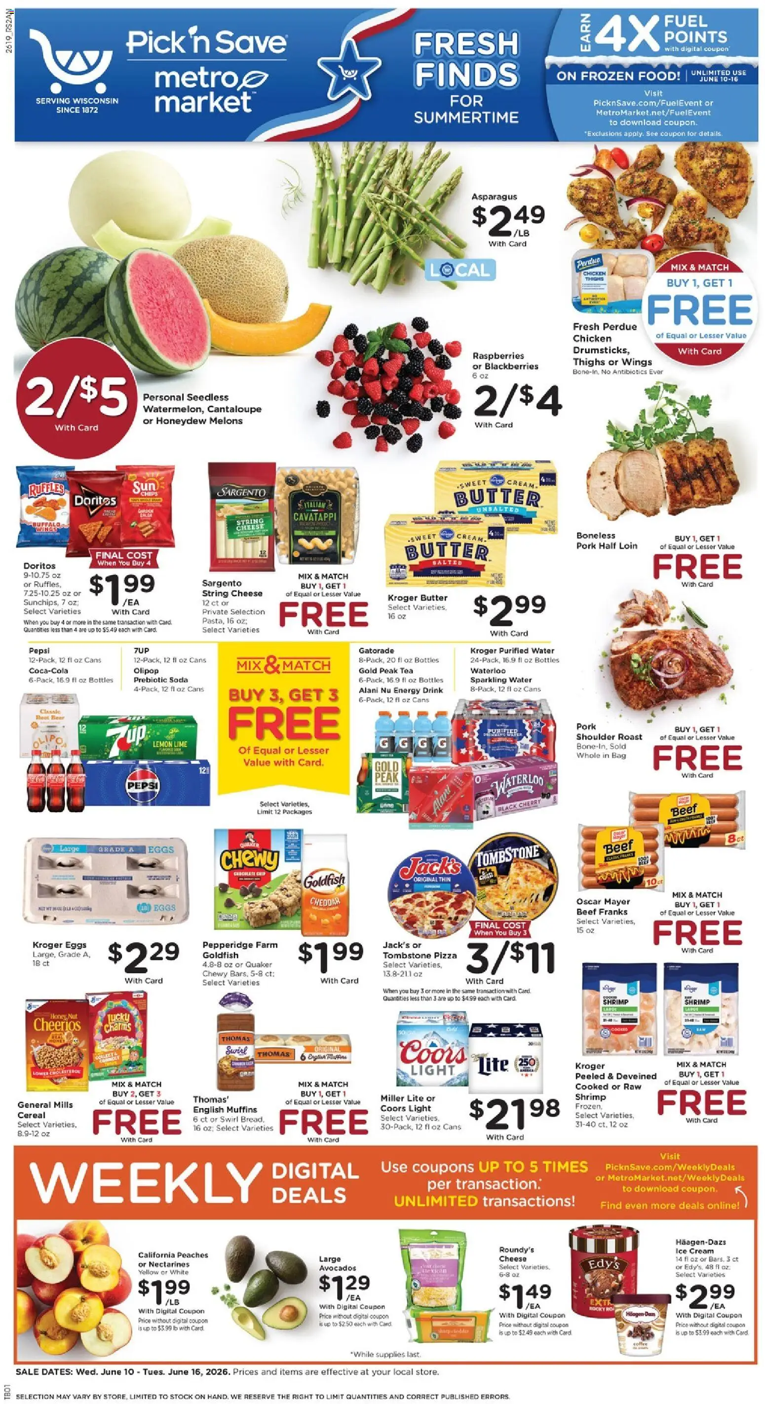 Pick ‘n Save Weekly Ad - valid from 10.06.2026 | Page: 1 | Products: Peaches, Pizza, Cream, Lime
