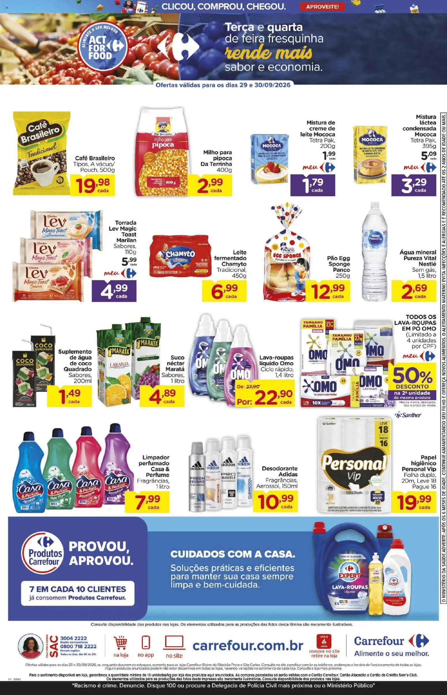 Carrefour Bairro Folheto - válido de 29/09/2026 | Página: 3 | Produtos: Pão, Água, Creme de leite, Milho