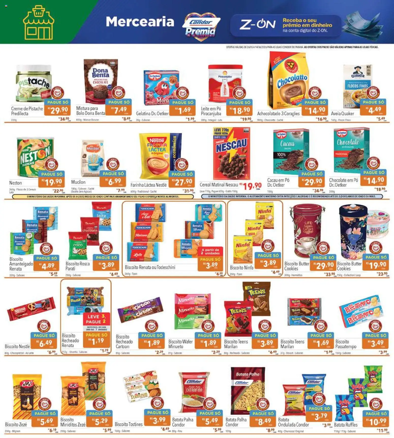 Supermercados Condor Folheto - válido de 26.05.2026 | Página: 8 | Produtos: Achocolatado, Batata palha, Mucilon, Leite em pó