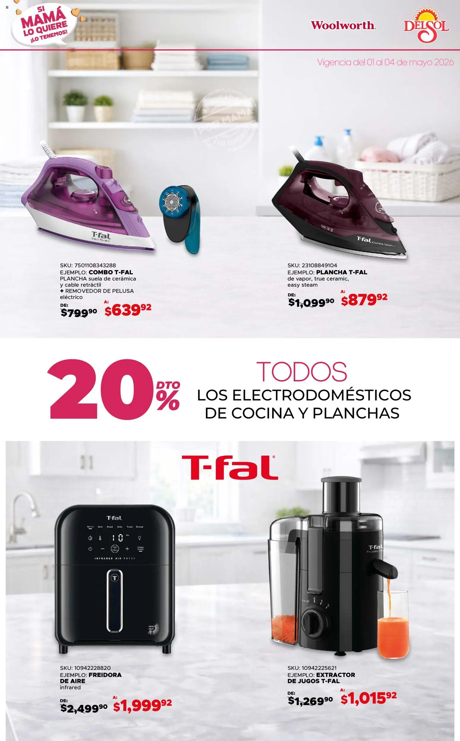Nuevas ofertas de Del Sol y Woolworth válidas en toda la República Mexicana desde el 01.05.2026. ¡Encuentra las mejores ofertas en Del Sol y Woolworth catálogo! | Página: 4 | Productos: Cable, Cocina, Plancha, Extractor