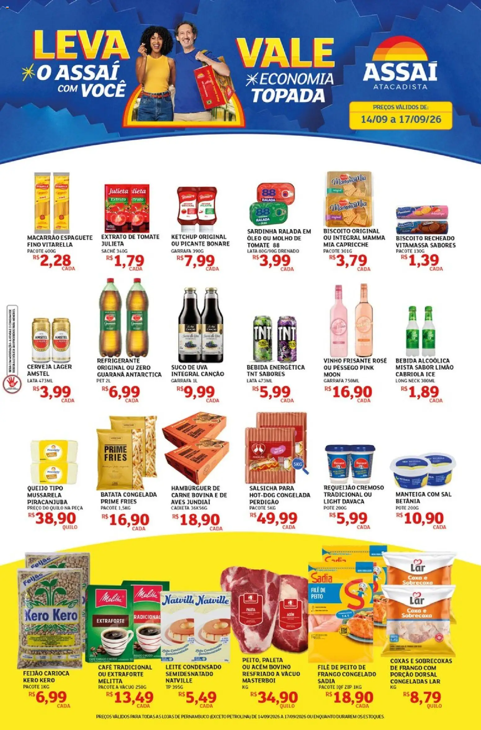 Assaí Atacadista Folheto - válido de 14/09/2026 | Página: 1 | Produtos: Espaguete, Manteiga, Vinho, Hambúrguer