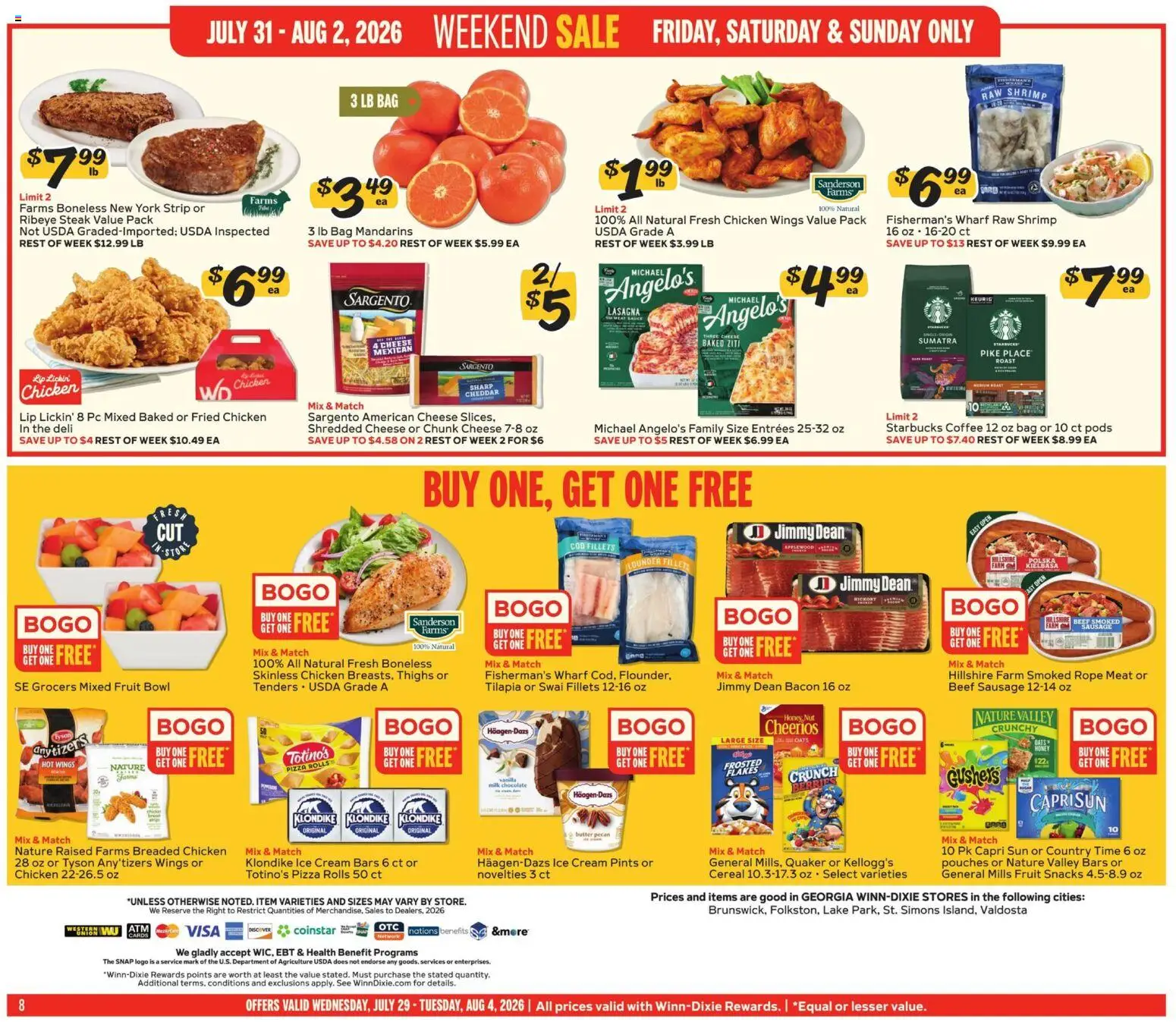 Winn Dixie Weekly Ad - valid from 07/29/2026 | Page: 8 | Products: Milk, Butter, Cheese, Sausage