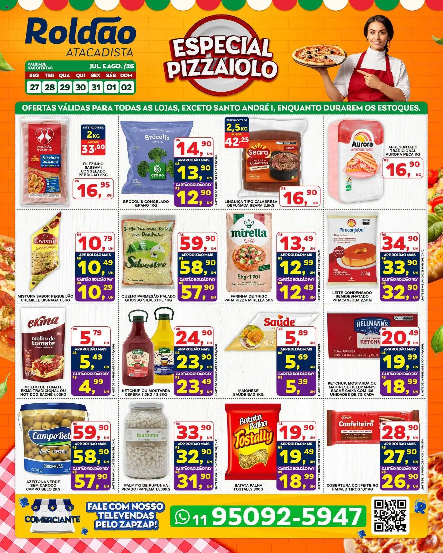 Roldão Folheto - válido de 27/07/2026 | Página: 1 | Produtos: Farinha de trigo, Brócolis, Leite condensado, Requeijão