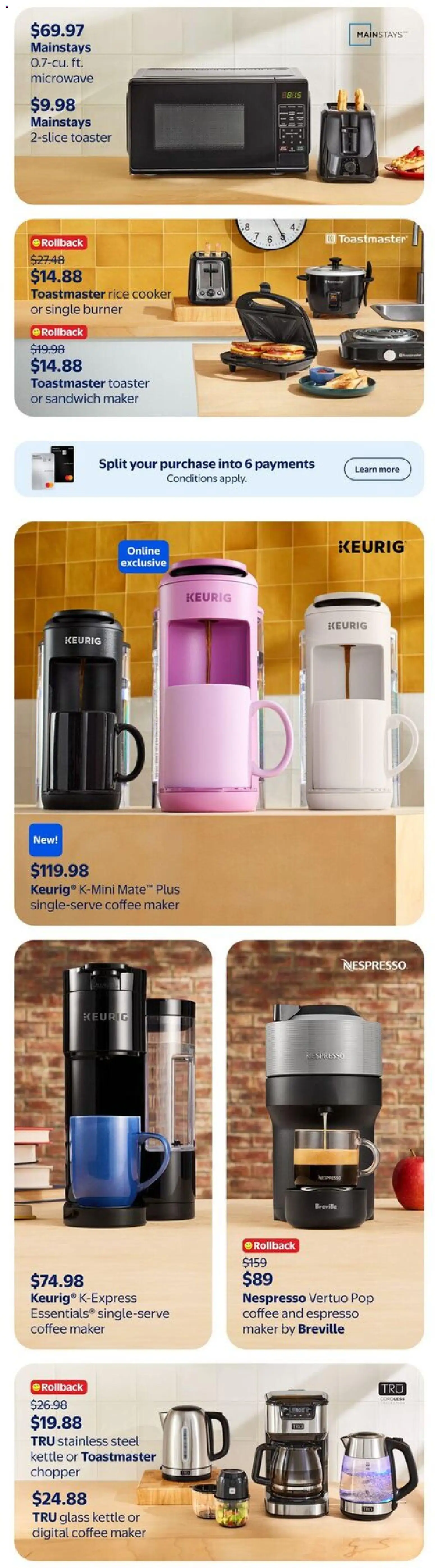 Walmart flyer valid from Jul 30, 2026 | Page: 8 | Products: Coffee maker, Kettle, Rice cooker, Sandwich maker