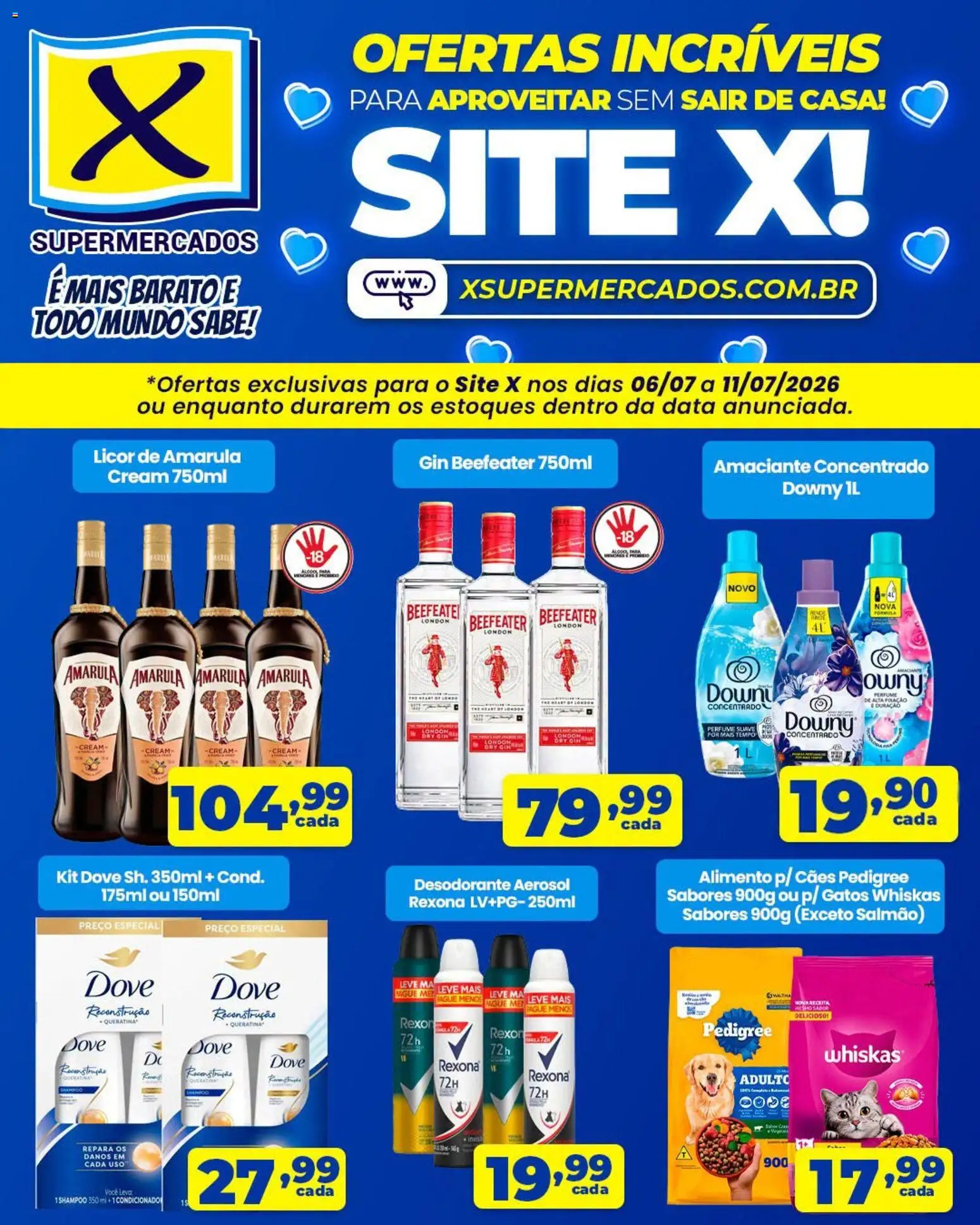 X Supermercados Folheto - válido de 06/07/2026 | Página: 1 | Produtos: Shampoo, Salmão, Licor, Gin