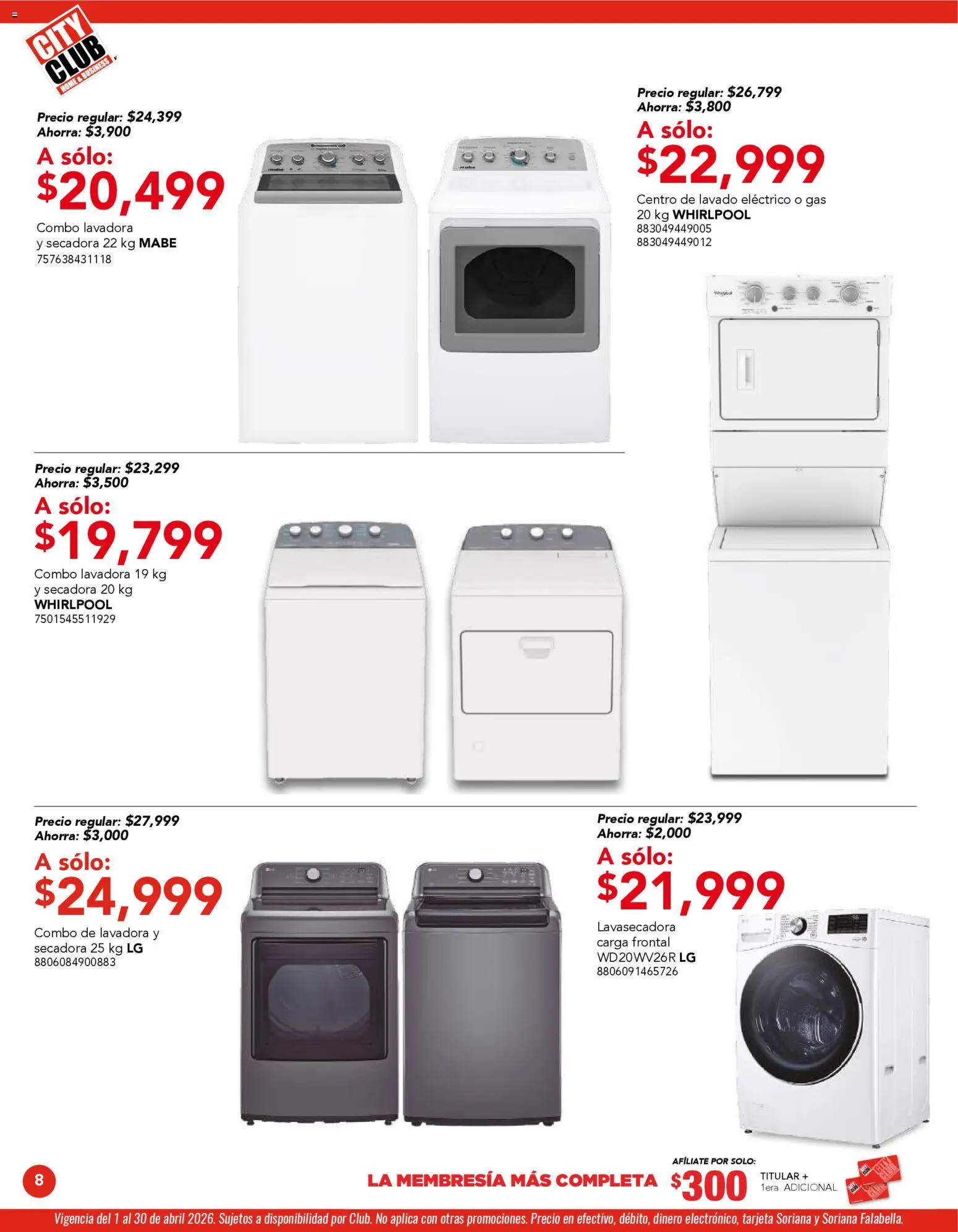 Nuevas ofertas de City Club válidas en toda la República Mexicana desde el 01.04.2026. ¡Encuentra las mejores ofertas en City Club catálogo! | Página: 8 | Productos: Secadora, Lavadora