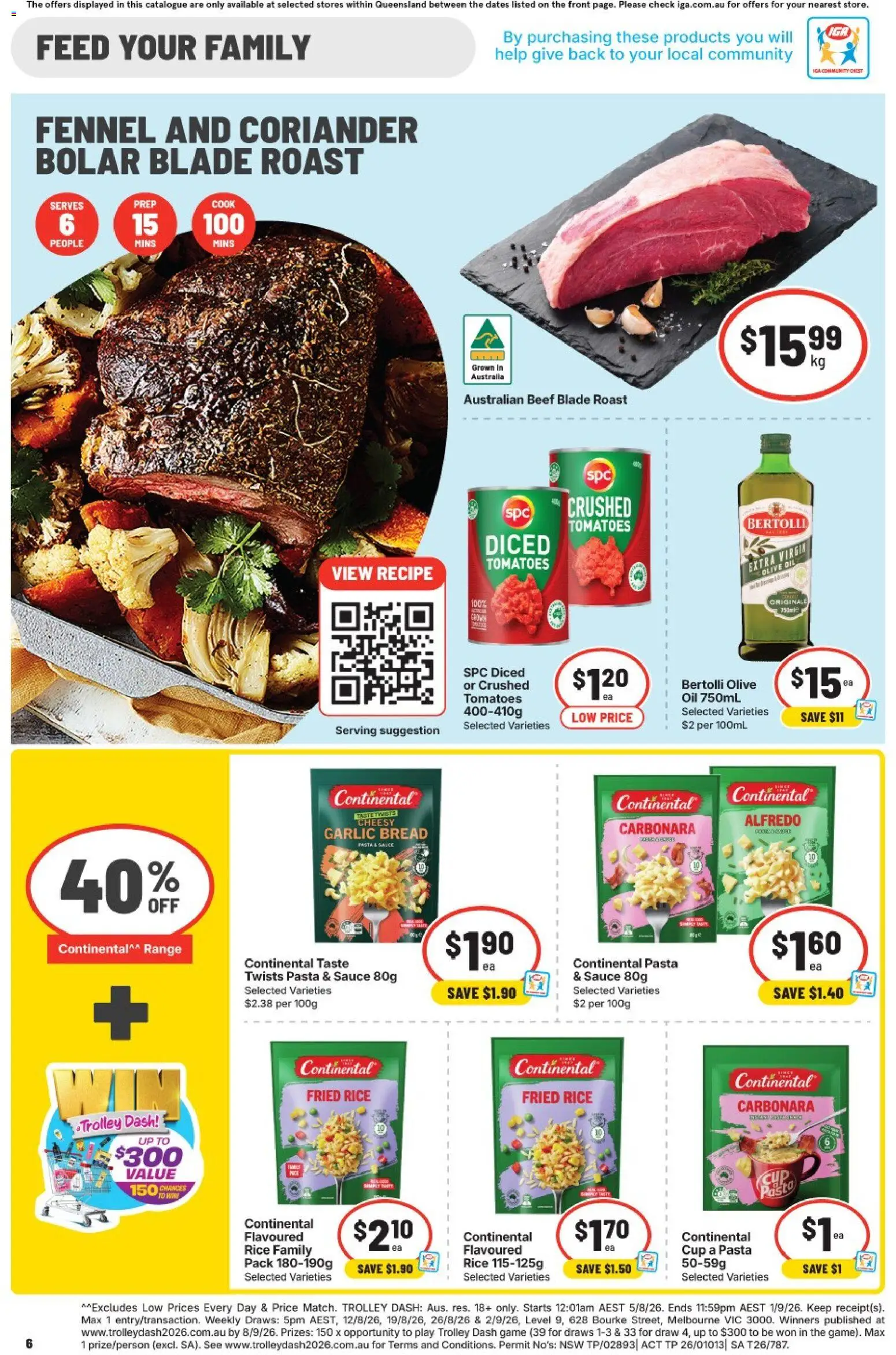 IGA catalogue - valid from 19/08/2026 | Page: 6 | Products: Tomatoes, Pasta, Olive oil, Game
