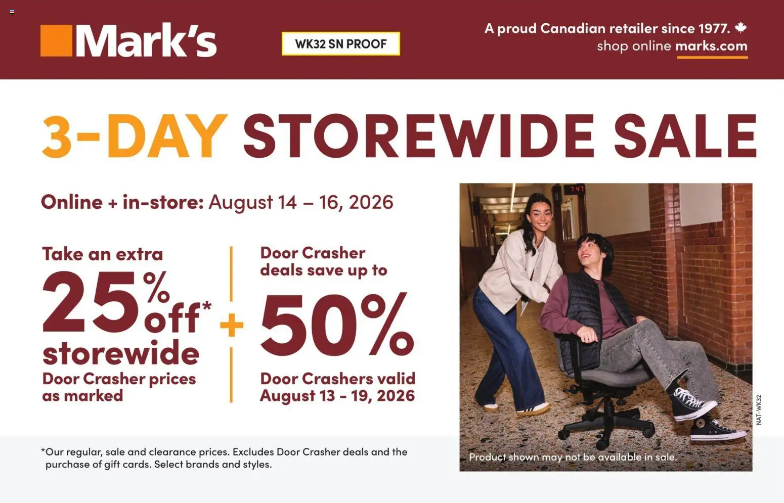 Mark's flyer valid from Aug 13, 2026 | Page: 1 | Products: Door