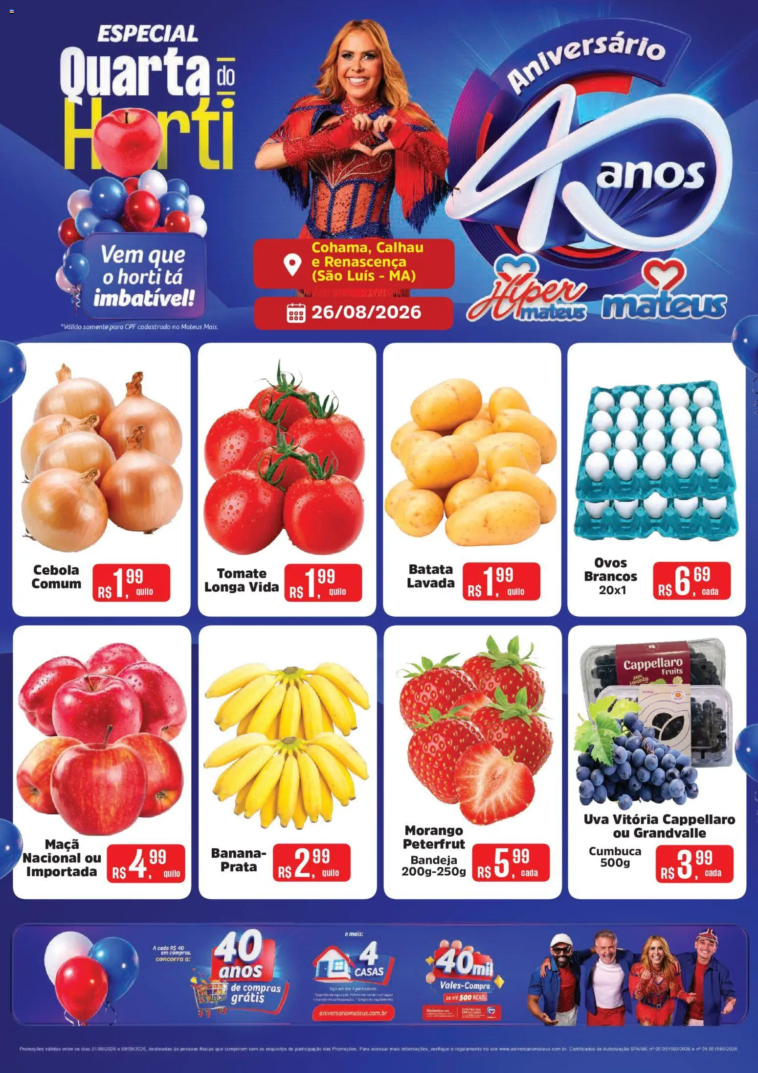 Mateus Folheto - válido de 26/08/2026 | Página: 1 | Produtos: Tomate, Cebola, Uva, Bandeja