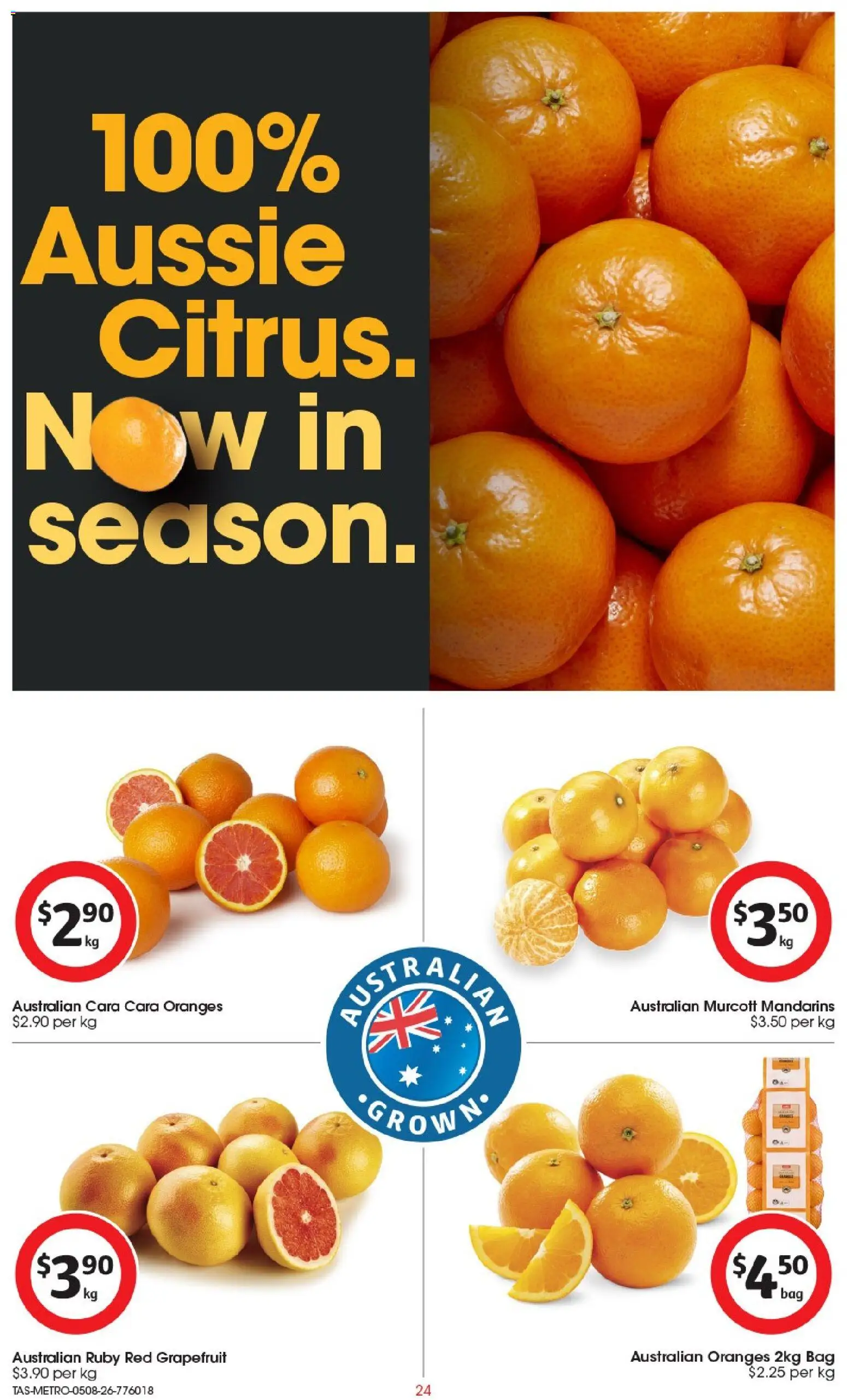 Coles catalogue - valid from 05/08/2026 | Page: 24 | Products: Oranges, Mandarins, Grapefruit, Bag