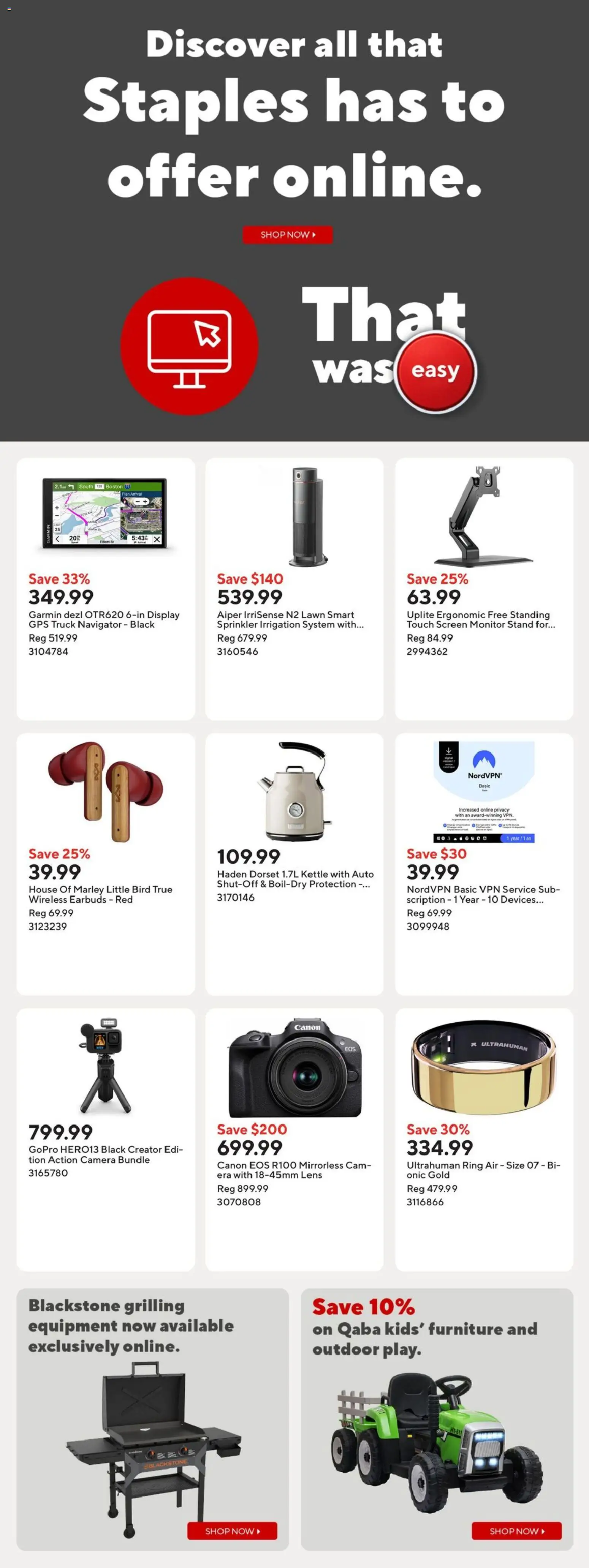 Staples flyer valid from Aug 7, 2026 | Page: 16 | Products: Monitor, Camera, Kettle