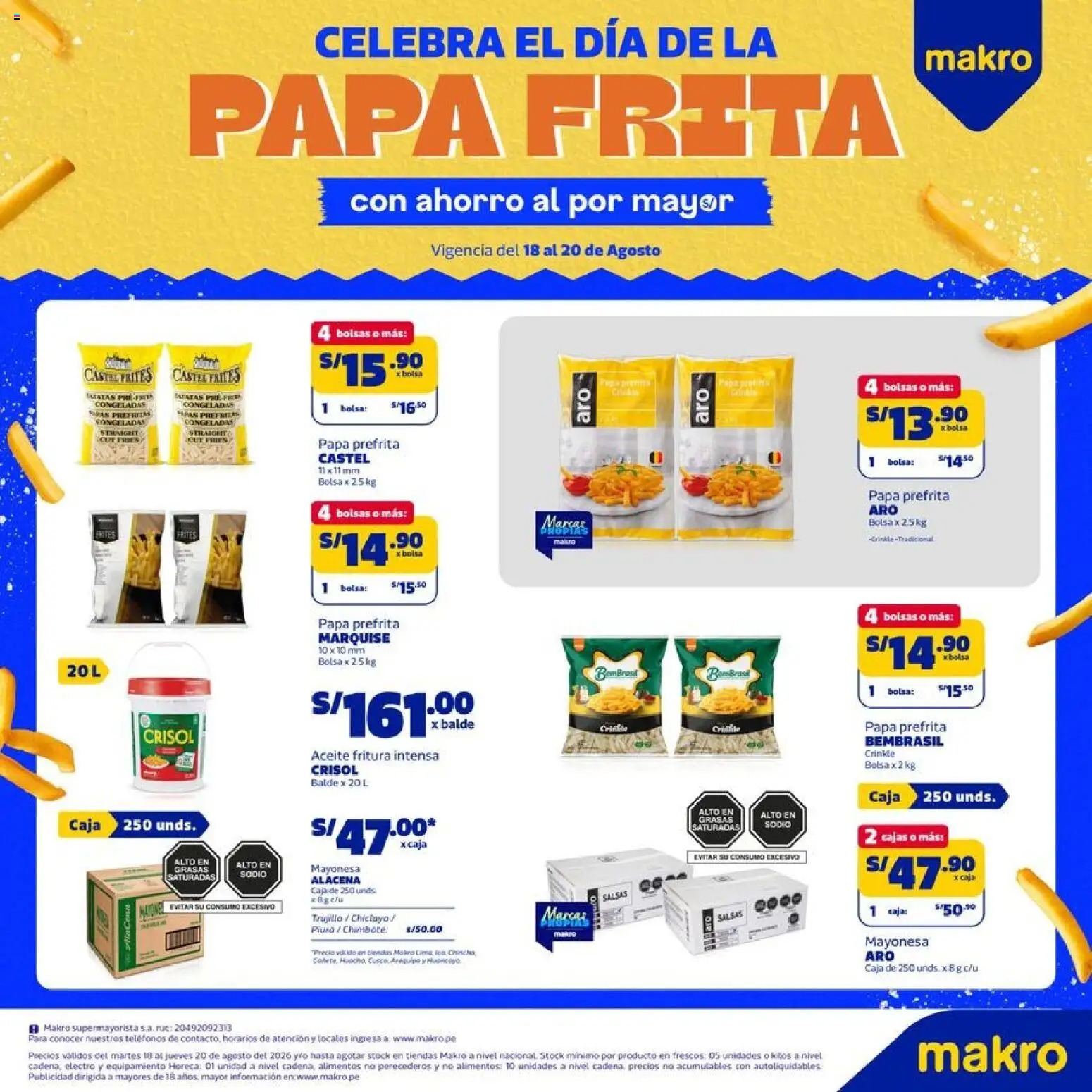Catálogo Makro válido desde 18/08/2026 | Página: 1 | Productos: Mayonesa, Caja, Aceite, Bolsa