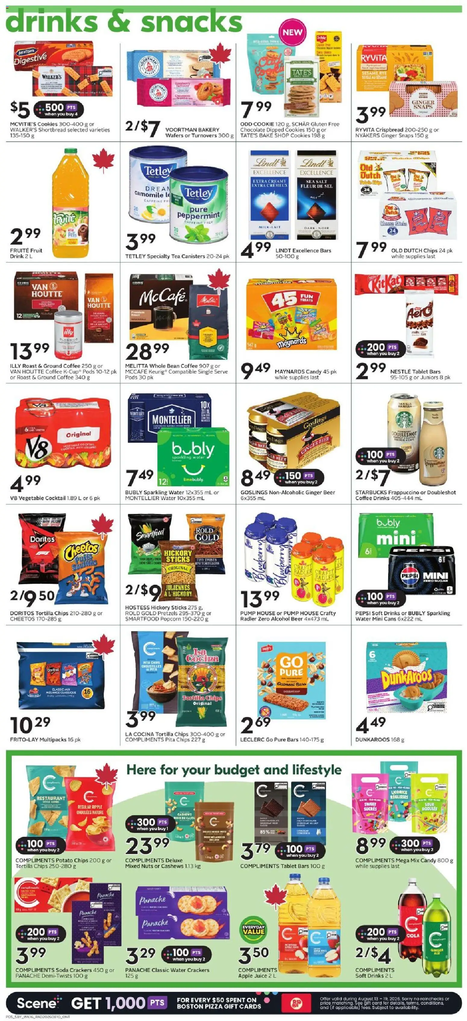 Sobeys flyer valid from Aug 13, 2026 | Page: 8 | Products: Tablet, Water, Ginger, Tortilla chips