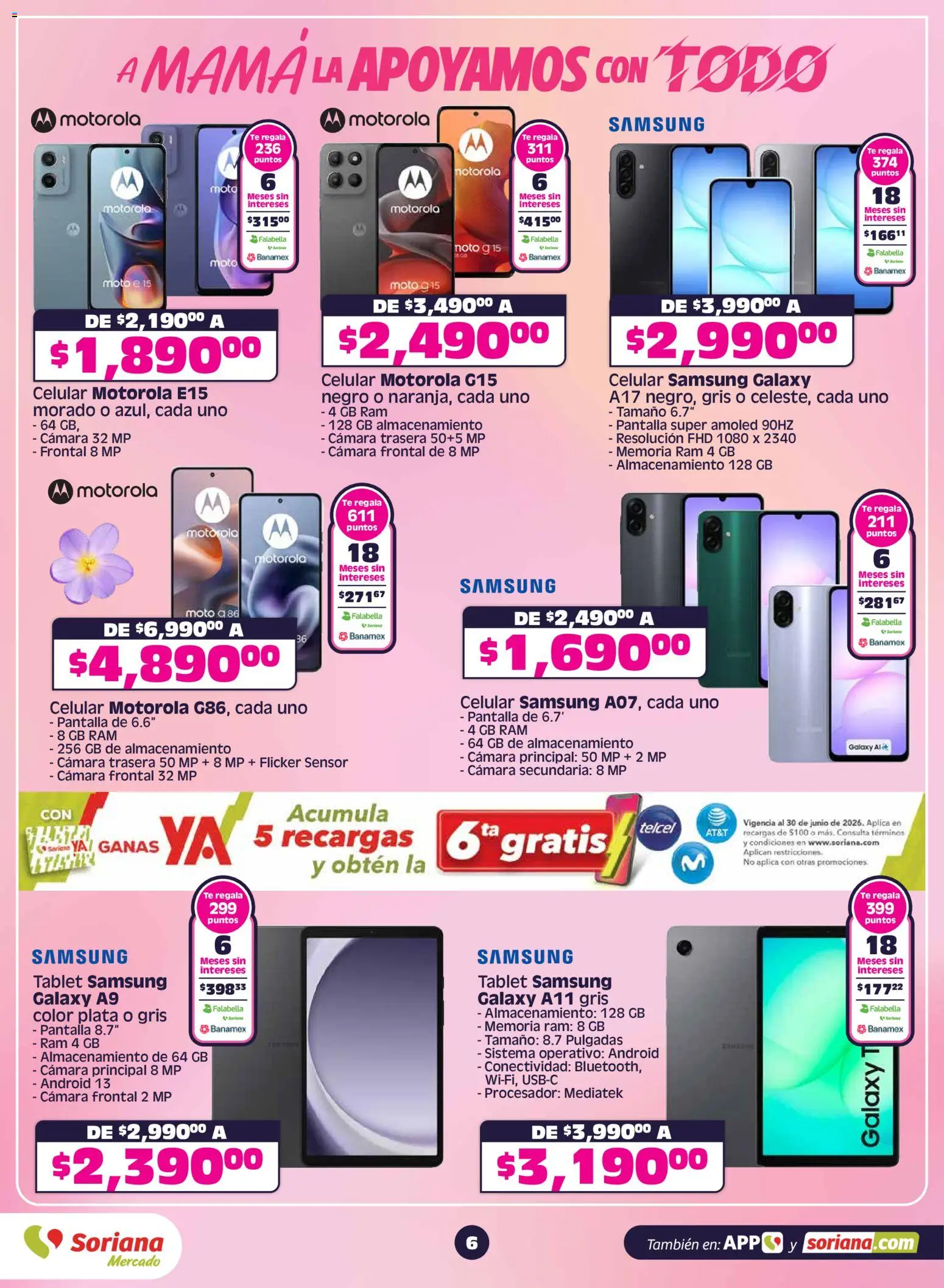 Nuevas ofertas de Soriana válidas en toda la República Mexicana desde el 30.04.2026. ¡Encuentra las mejores ofertas en Soriana A mamá la apoyamos con todo Mercado Nacional! | Página: 7 | Productos: Tablet, Cámara, Té