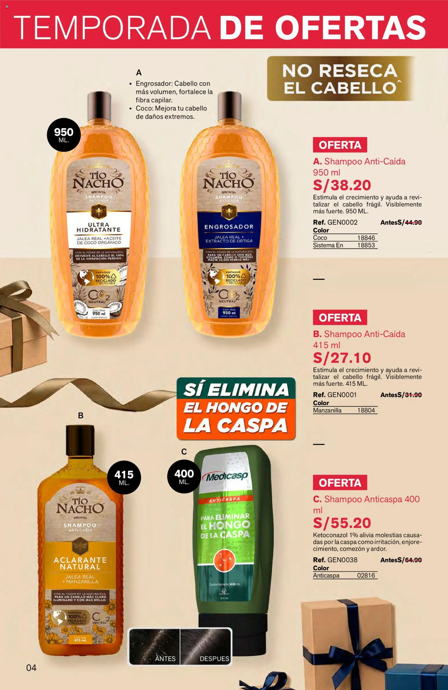 Catálogo Leonisa válido desde 04.06.2026 | Página: 4 | Productos: Shampoo, Empaque