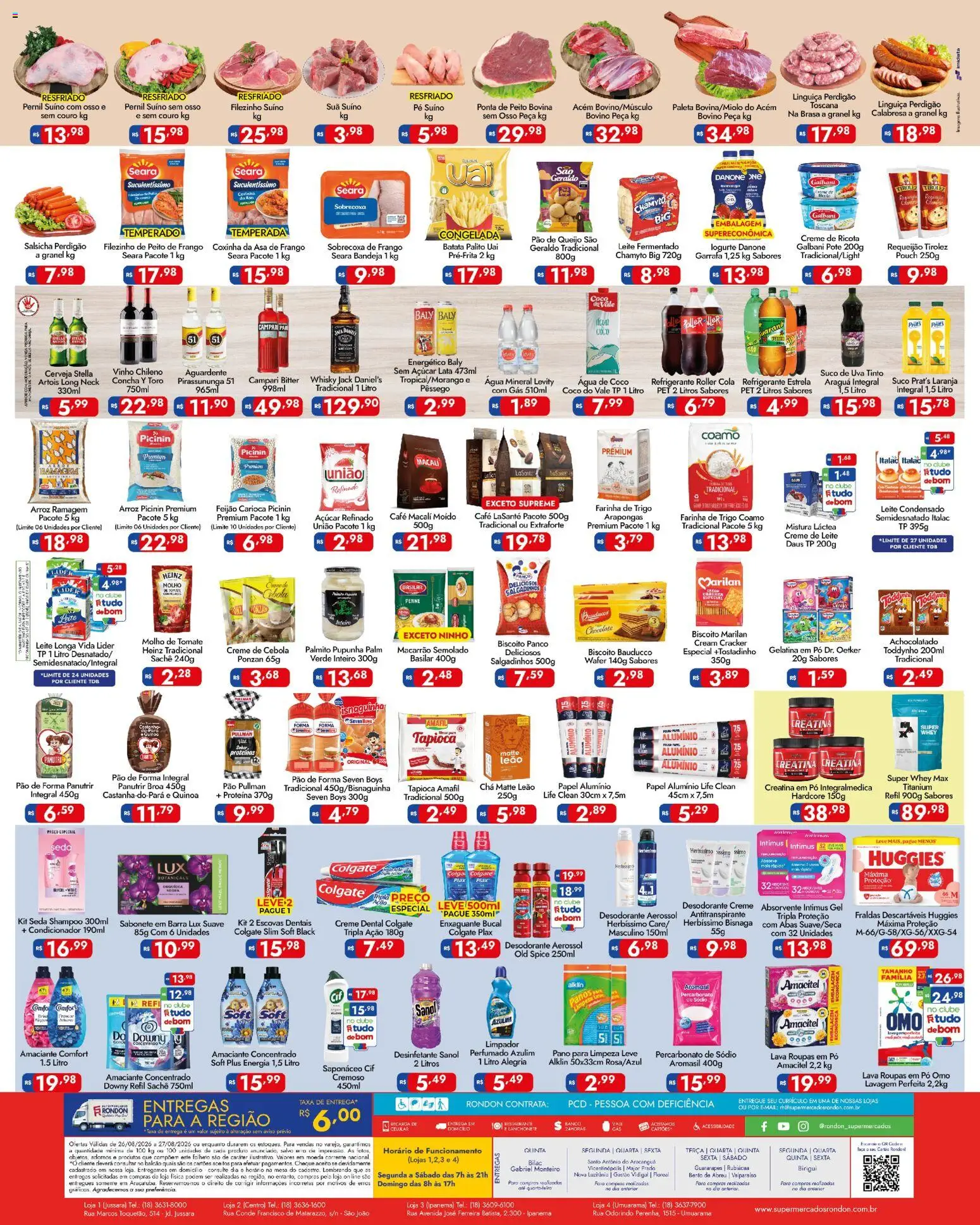 Supermercados Rondon Folheto - válido de 26/08/2026 | Página: 2 | Produtos: Pupunha, Água de coco, Suco, Saponáceo