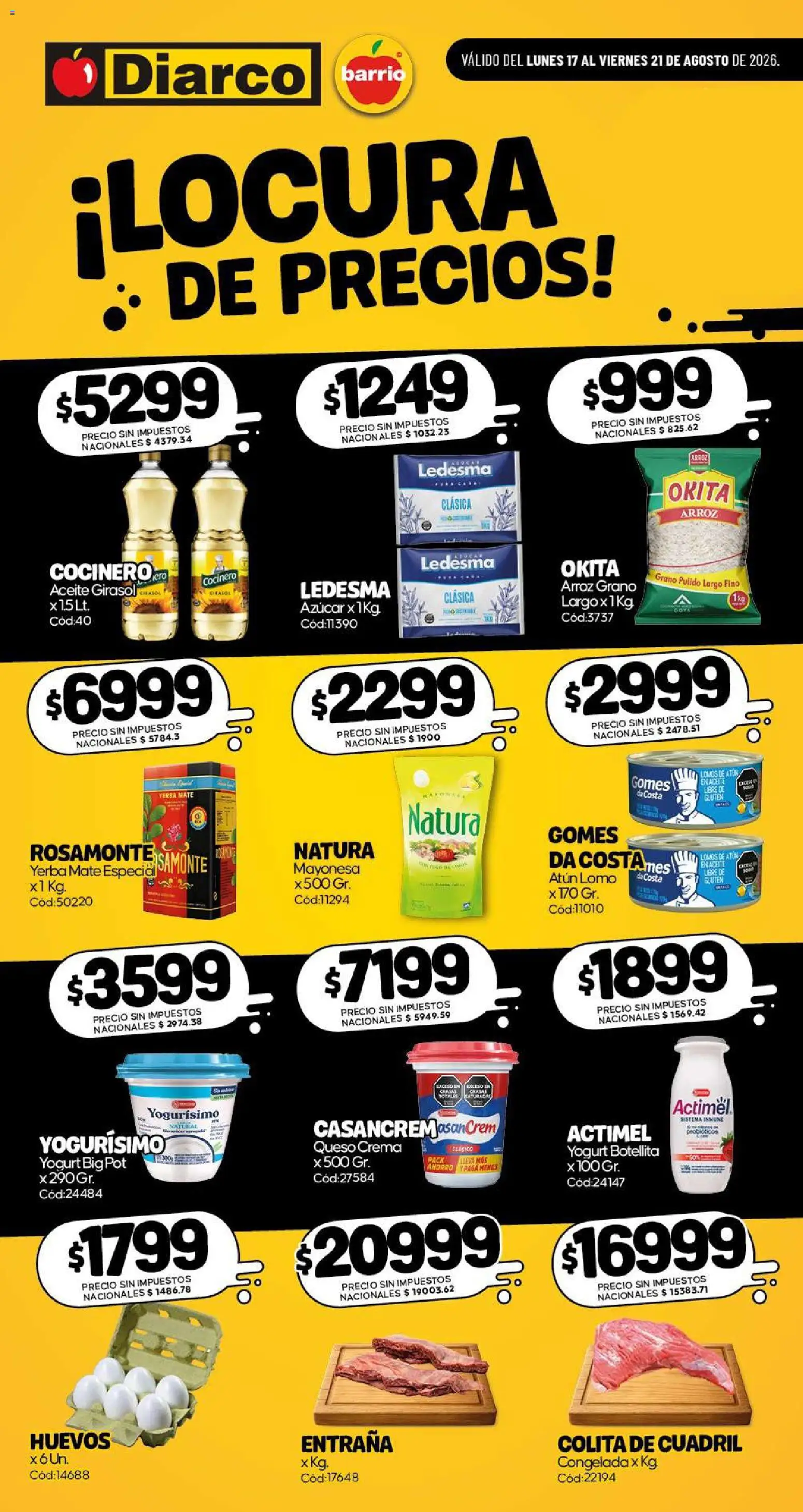 Diarco - Especial Locura De Precios │ válido desde el 17/08/2026 | Página: 1 | Productos: Azucar, Aceite, Mayonesa, Queso