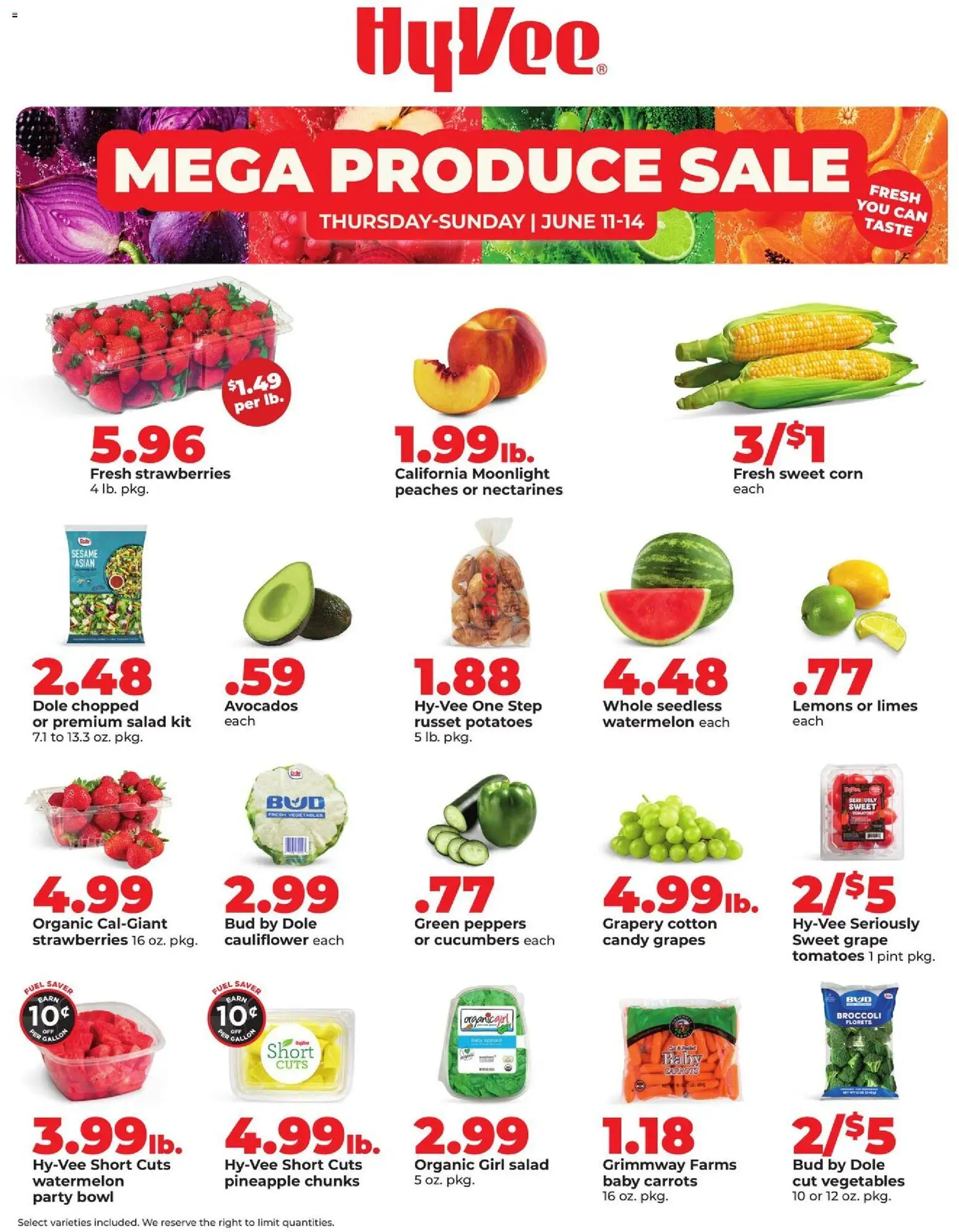HyVee Special Sales - valid from 11.06.2026 | Page: 1 | Products: Peaches, Peppers, Potatoes, Cauliflower