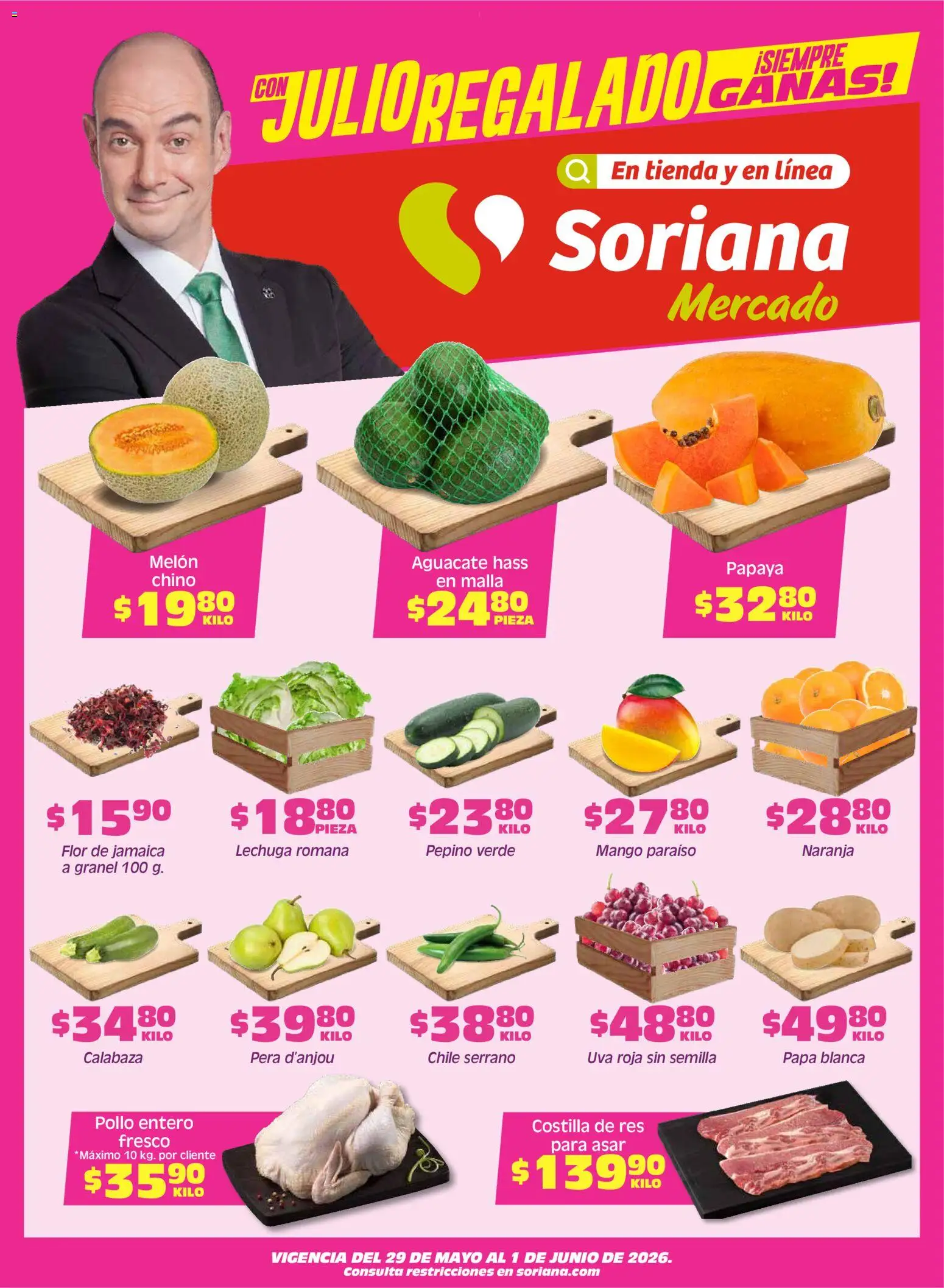 Nuevas ofertas de Soriana válidas en toda la República Mexicana desde el 29.05.2026. ¡Encuentra las mejores ofertas en Soriana Fin de Semana Mercado: Saltillo y Torreón! | Página: 1 | Productos: Lechuga, Mango, Uva, Malla