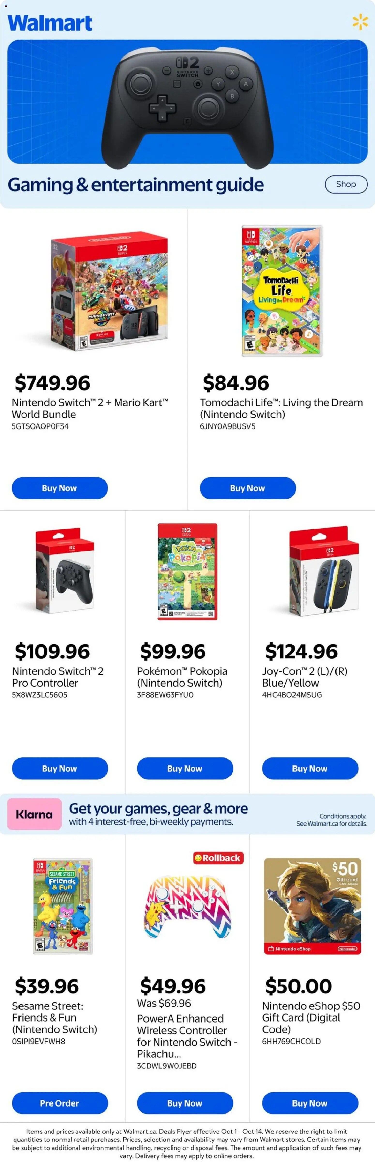 Walmart flyer valid from Oct 1, 2026 | Page: 1 | Products: Video, Game, Nintendo Switch, Sesame