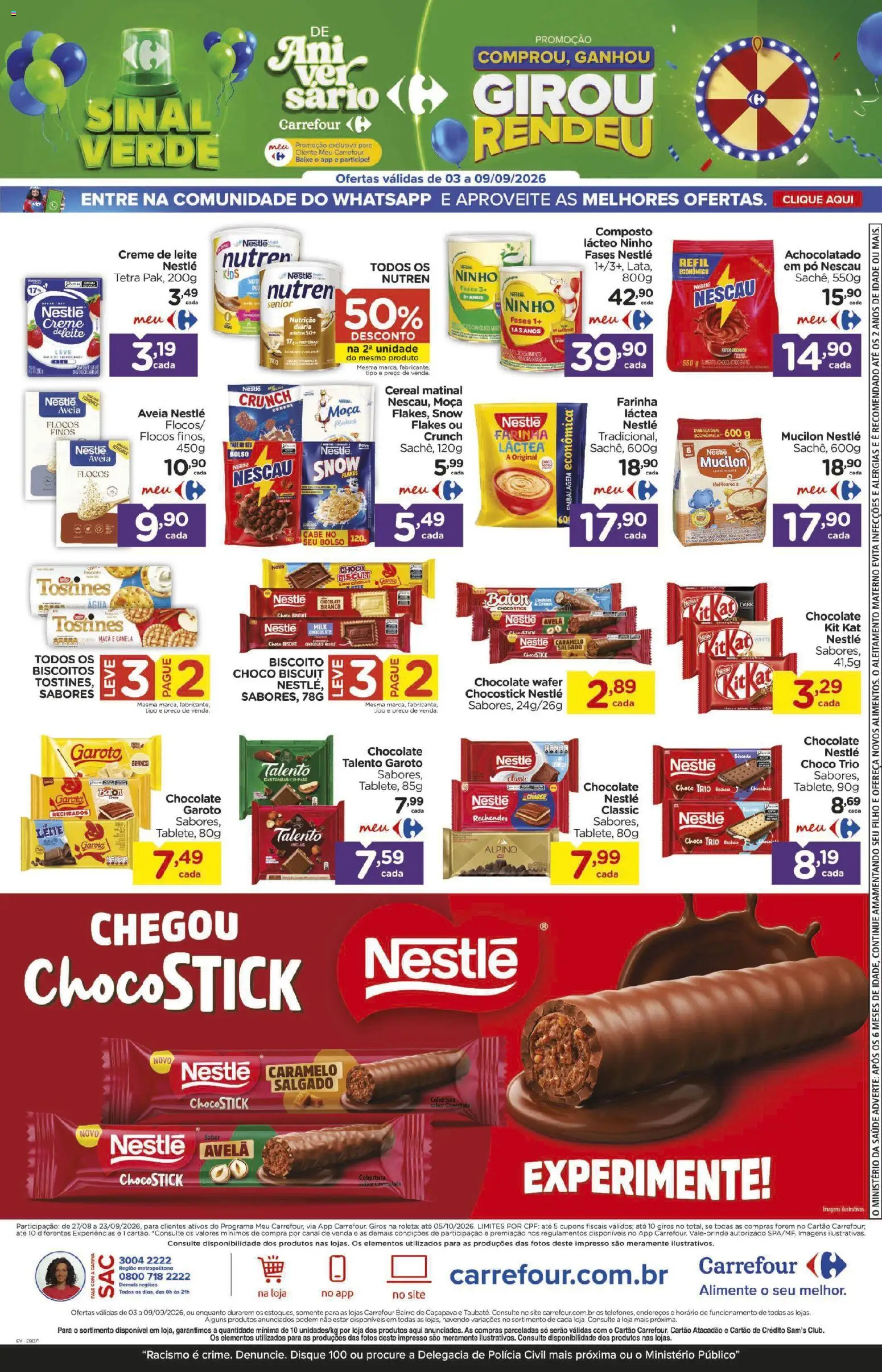 Carrefour Bairro Folheto - válido de 03/09/2026 | Página: 6 | Produtos: Chocolate, Água, Creme, Mucilon