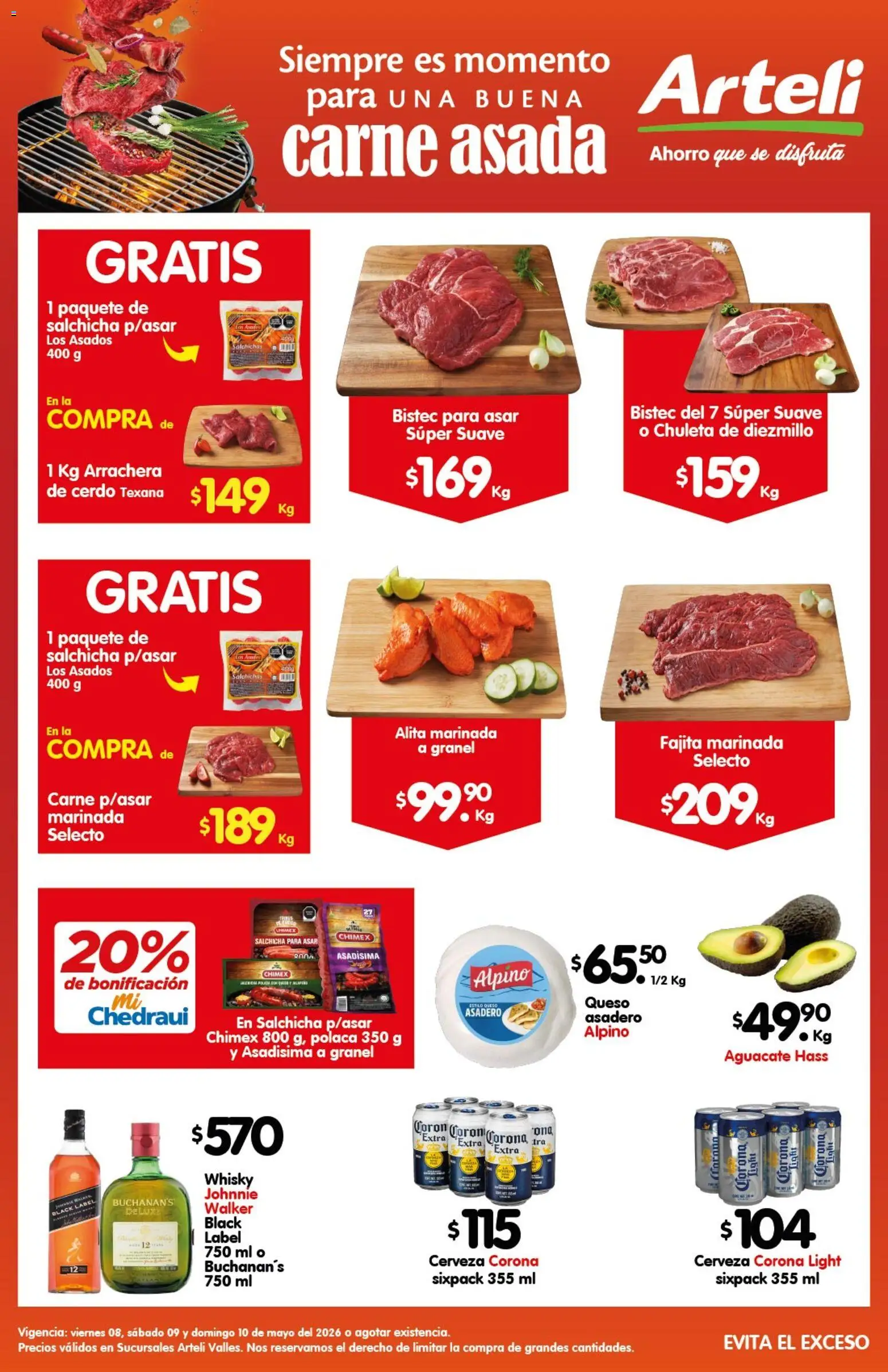Nuevas ofertas de Arteli válidas en toda la República Mexicana desde el 08.05.2026. ¡Encuentra las mejores ofertas en Arteli folleto Carne Valles! | Página: 1 | Productos: Salchicha, Queso, Aguacate, Cerdo