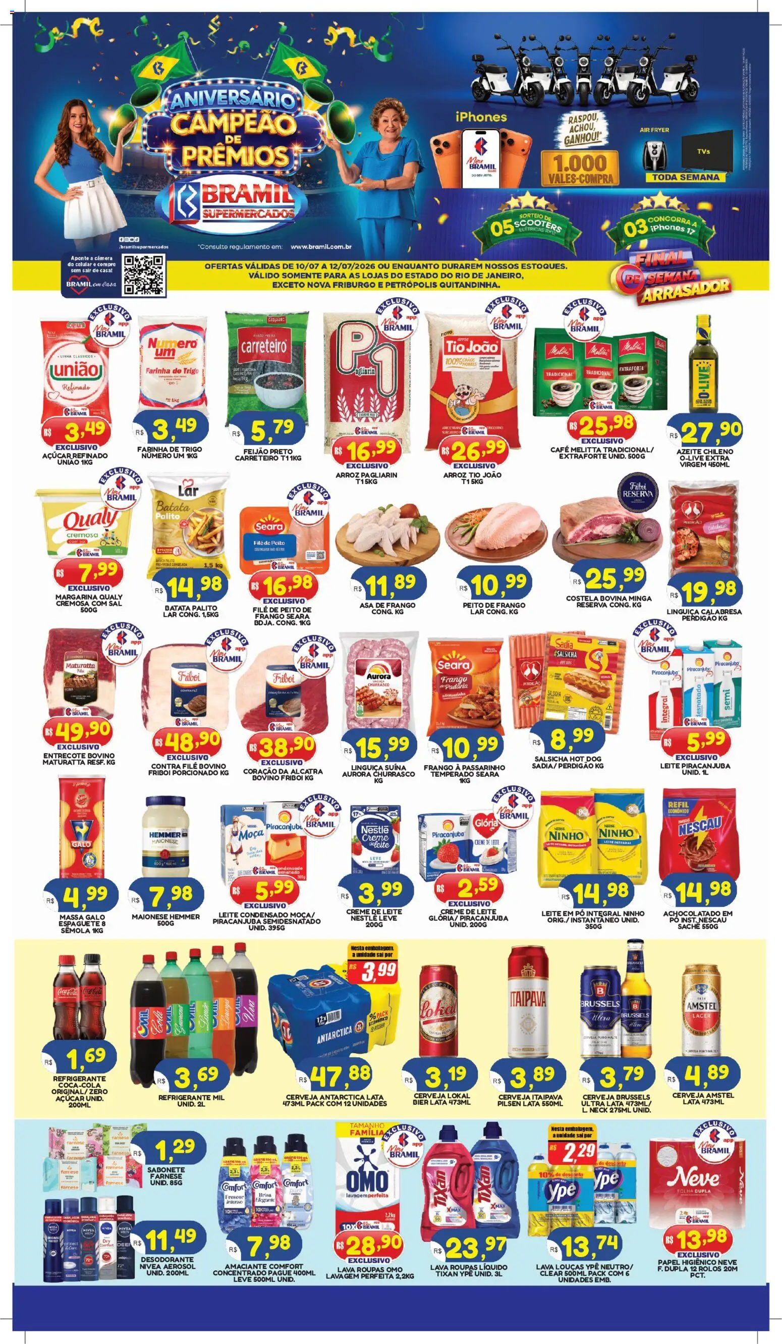 Bramil Supermercados Folheto - válido de 10/07/2026 | Página: 1 | Produtos: Nescau, Linguiça, Massa, Amaciante