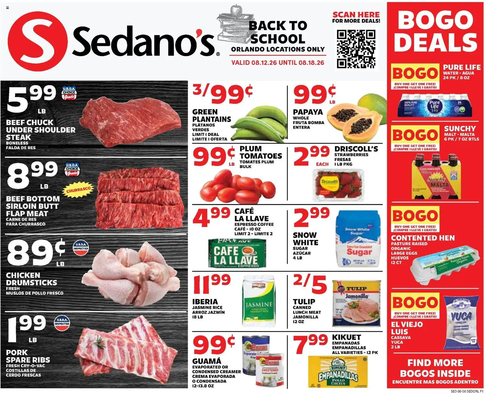 Sedano's Weekly Ad - valid from 08/12/2026 | Page: 1 | Products: Eggs, Coffee, Pork, Rice